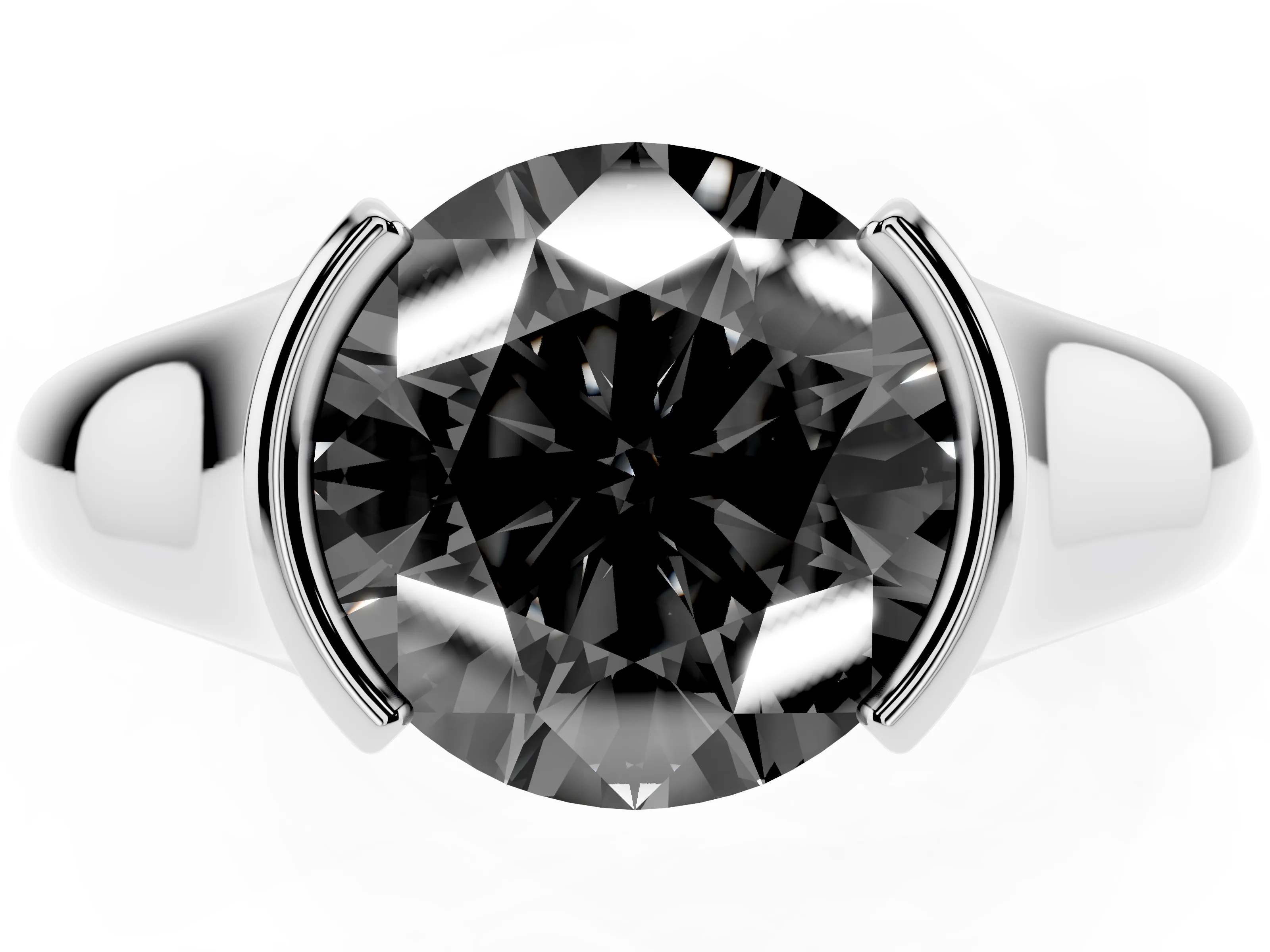 Fancy Black Round Cut Diamond Solitaire Tension Set Ring Set in Platinum with Split Shank Band