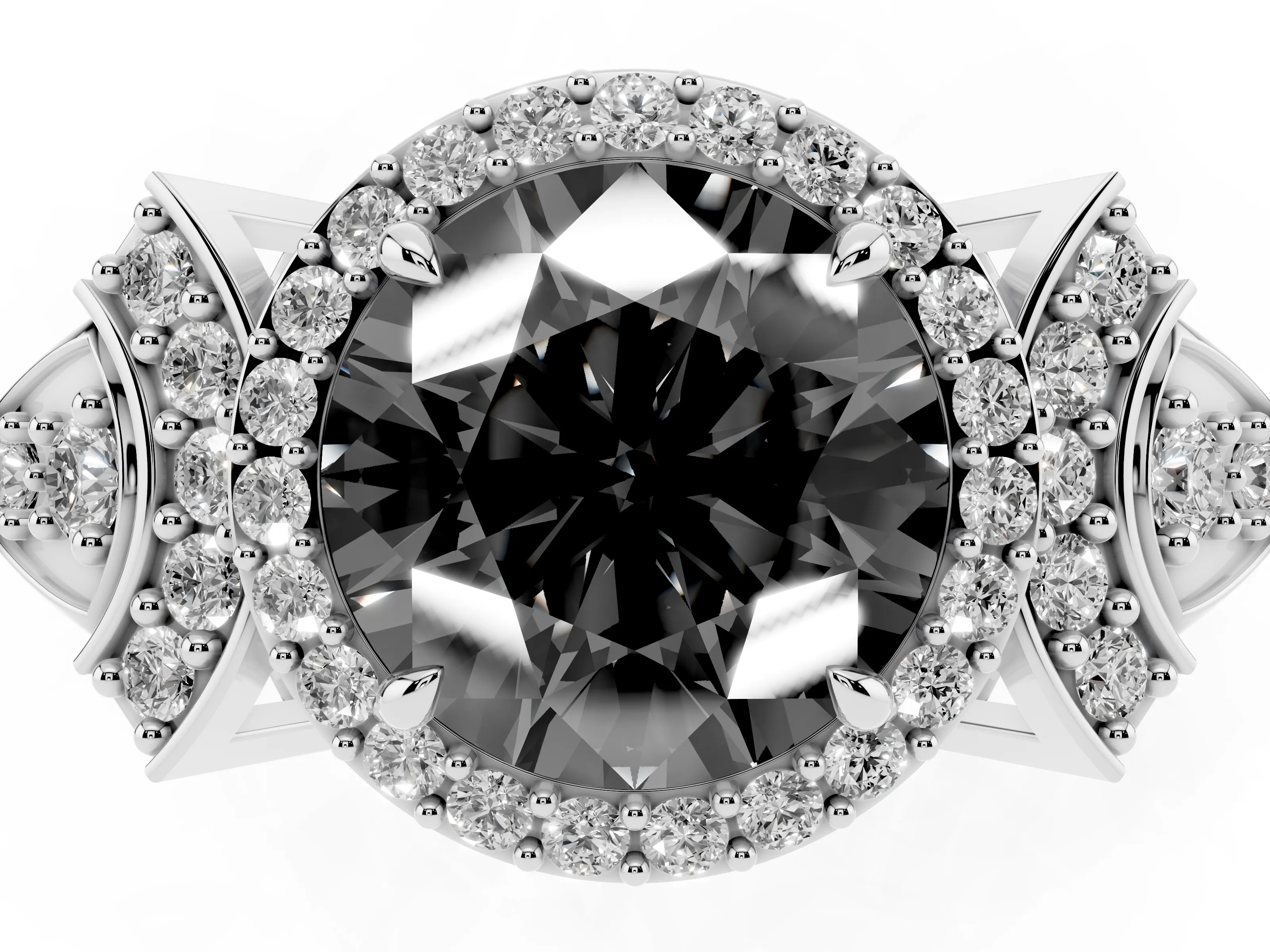 Fancy Black Round Cut Diamond Halo Engagement Ring Set in Silver with Accent Stone Split Shank