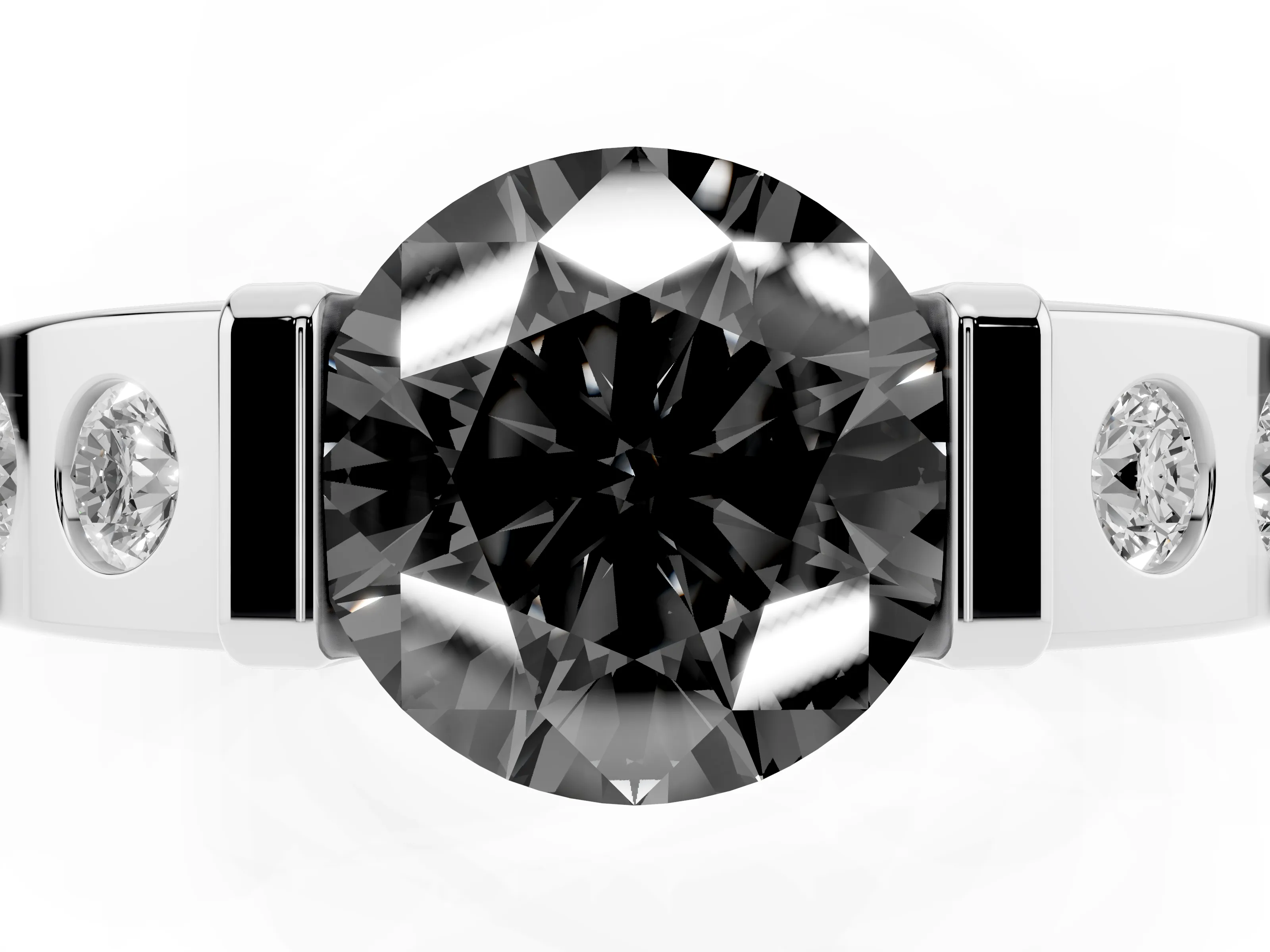 Fancy Black Round Cut Diamond Channel-Set Band Ring Set in White gold with Bezel Prong Setting