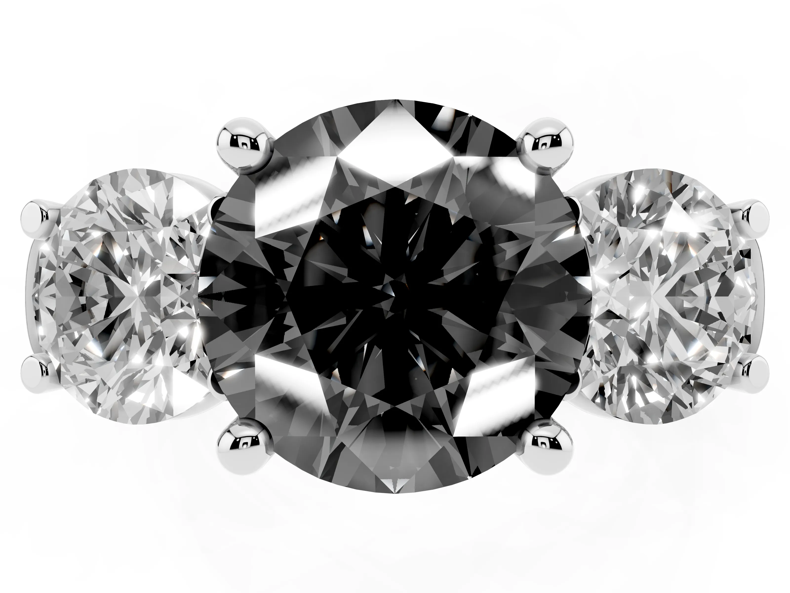 Fancy Black Round Cut Diamond Three-Stone Trellis Ring Set in Platinum with Comfort Fit Band