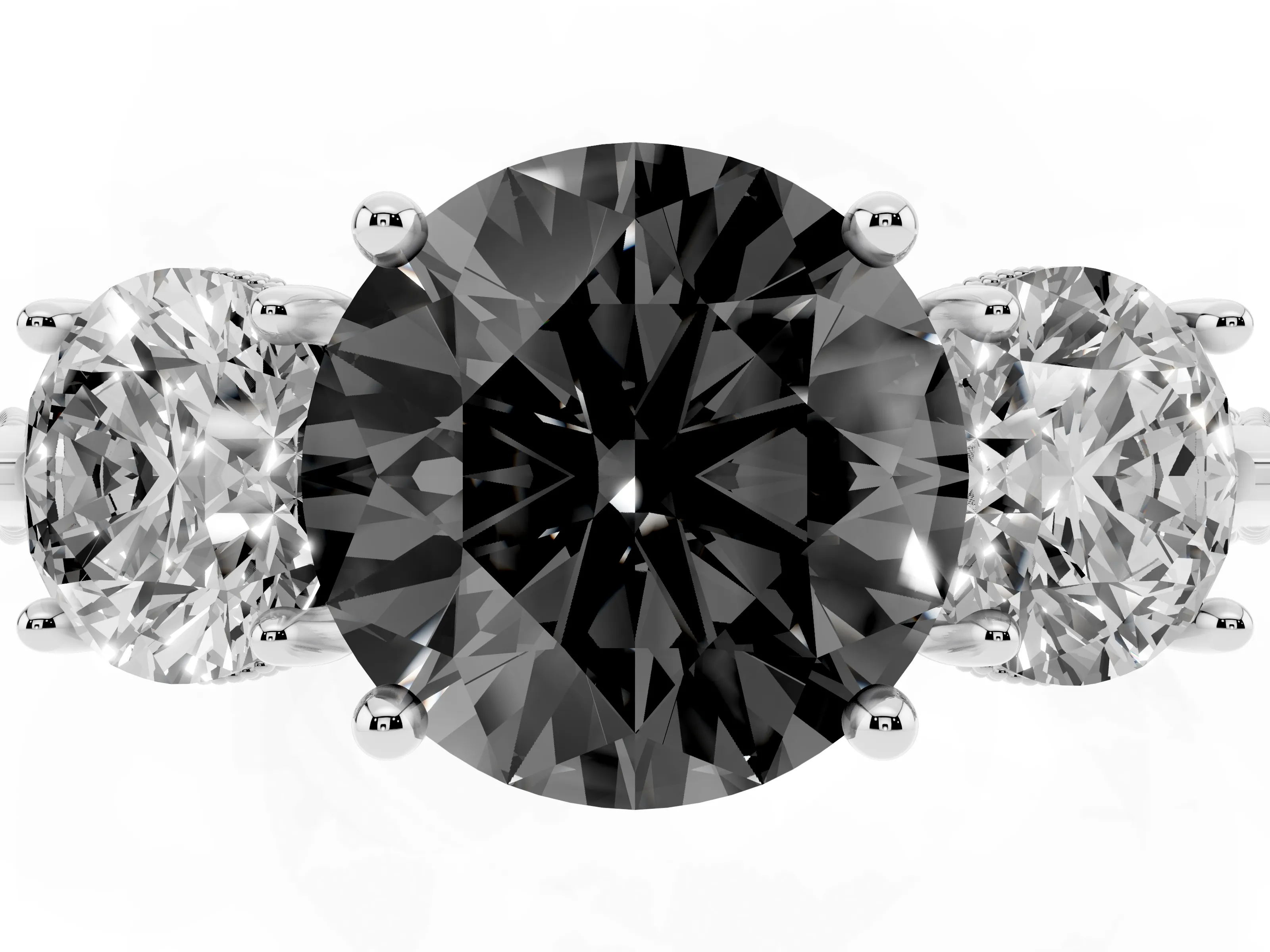 Fancy Black Round Cut Diamond Three-Stone Ring Set in Silver with Milgrain Band