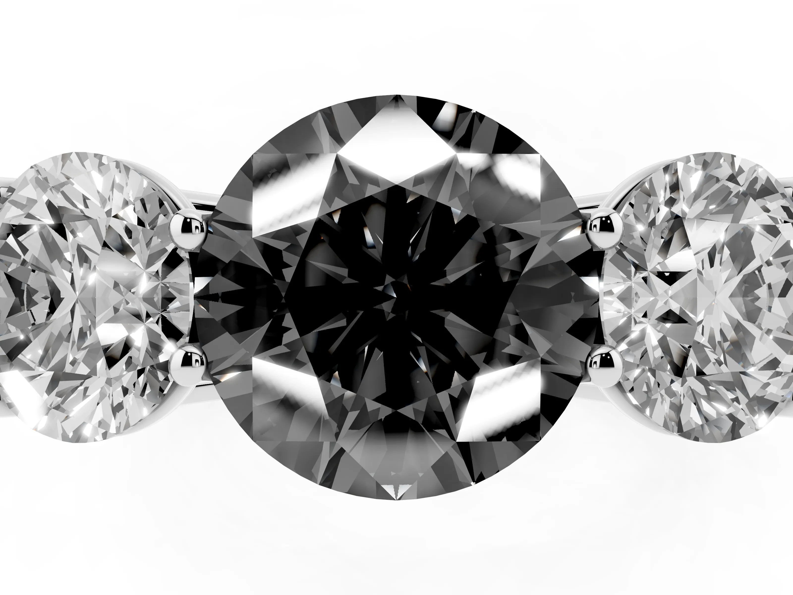 Fancy Black Round Cut Diamond Three-Stone Ring Set in Silver with Plain Polished Band