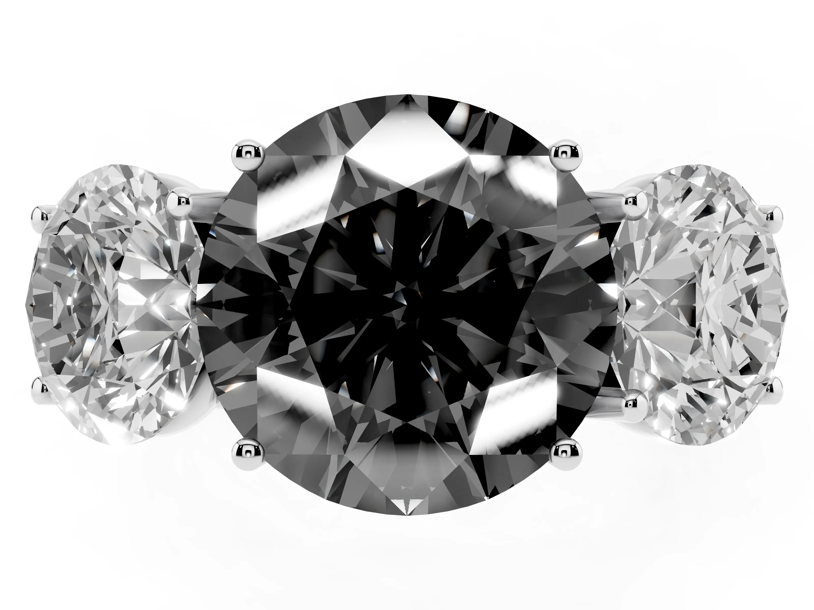 Fancy Black Round Cut Diamond Three-Stone Ring Set in Silver with Braided Band