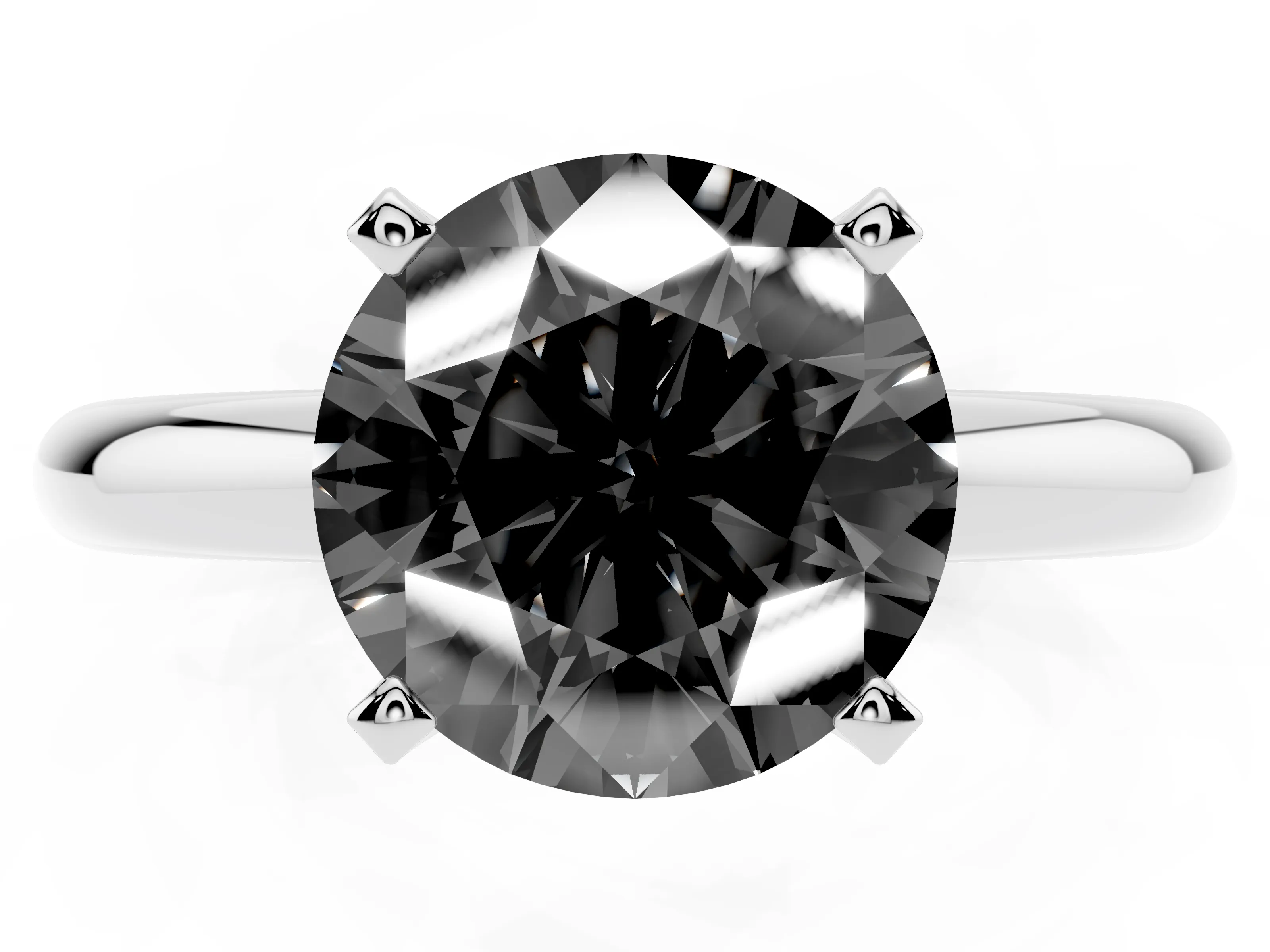 Fancy Black Round Cut Diamond Solitaire Engagement Ring Set in Platinum with Round Band and Prong Setting