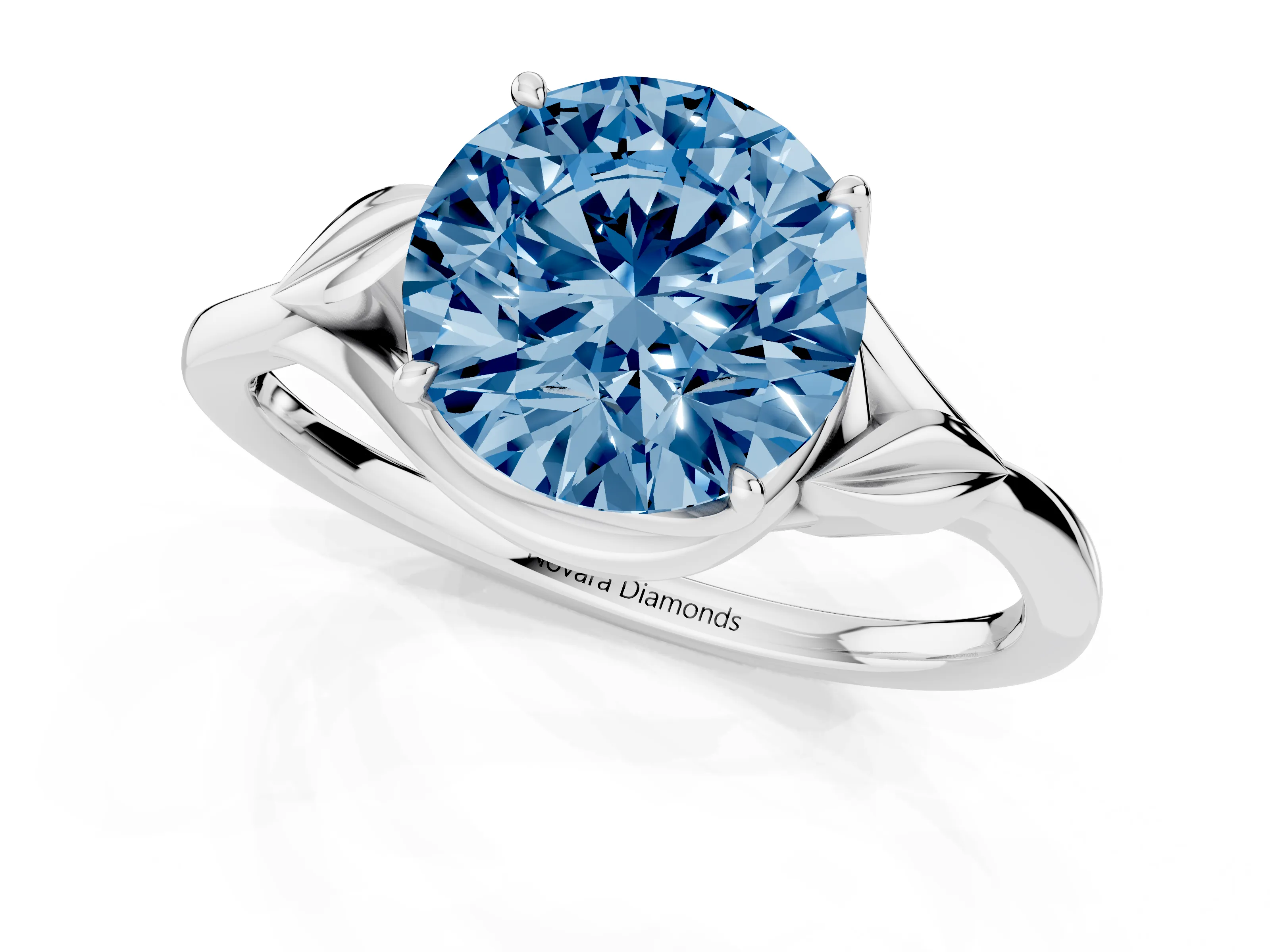 Fancy Blue Round Cut Diamond Solitaire Ring Set in Silver with Polished Twist Band