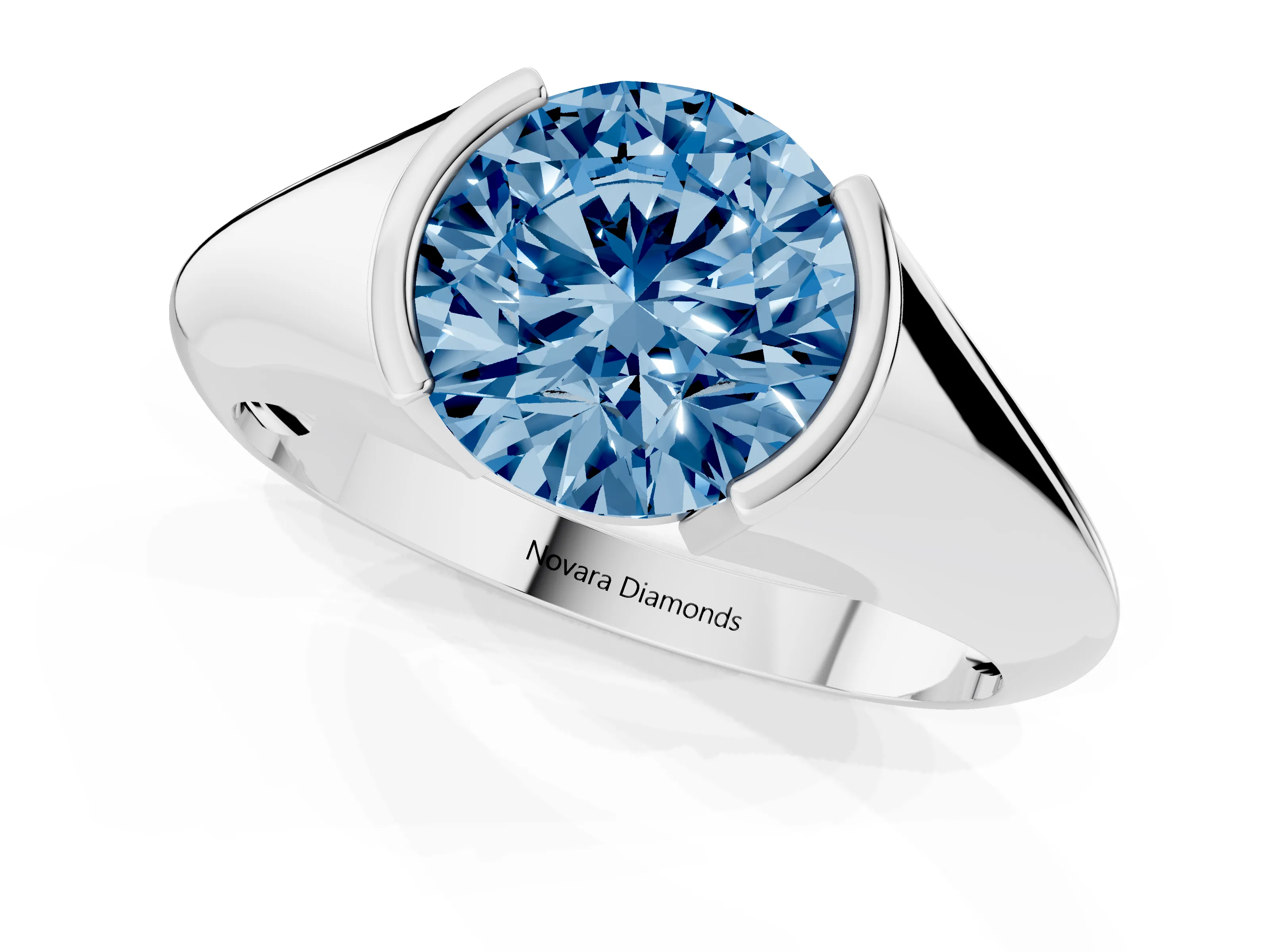 Fancy Blue Round Cut Diamond Solitaire Tension Set Ring Set in Platinum