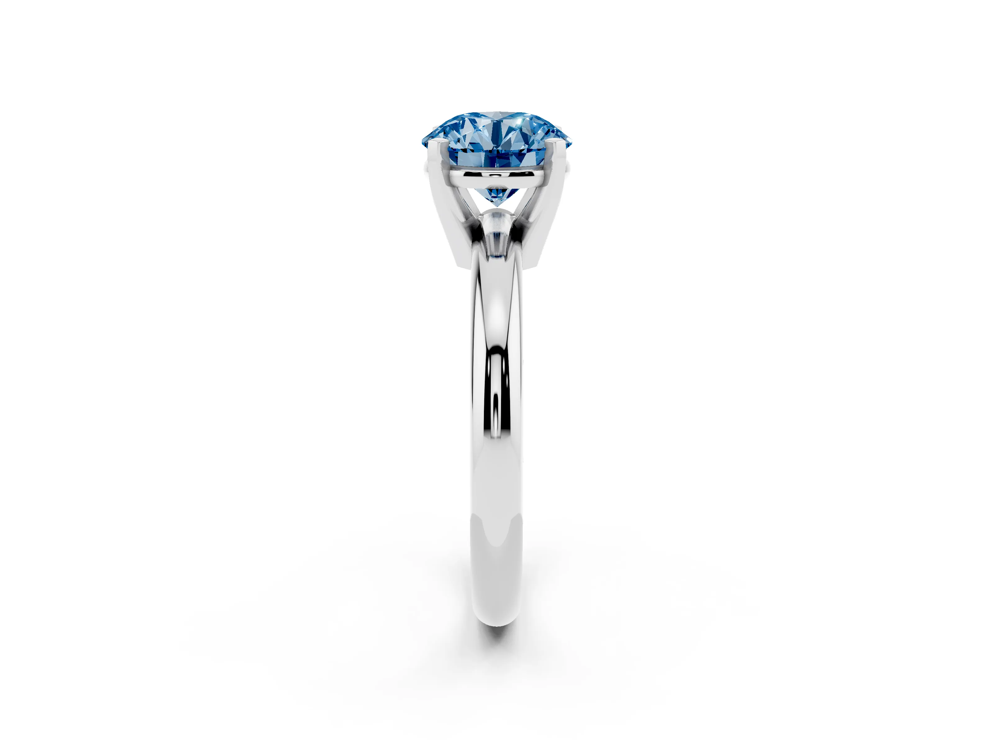 Fancy Blue Round Cut Diamond Solitaire Engagement Ring Set in Platinum with Round Band and Prong Setting