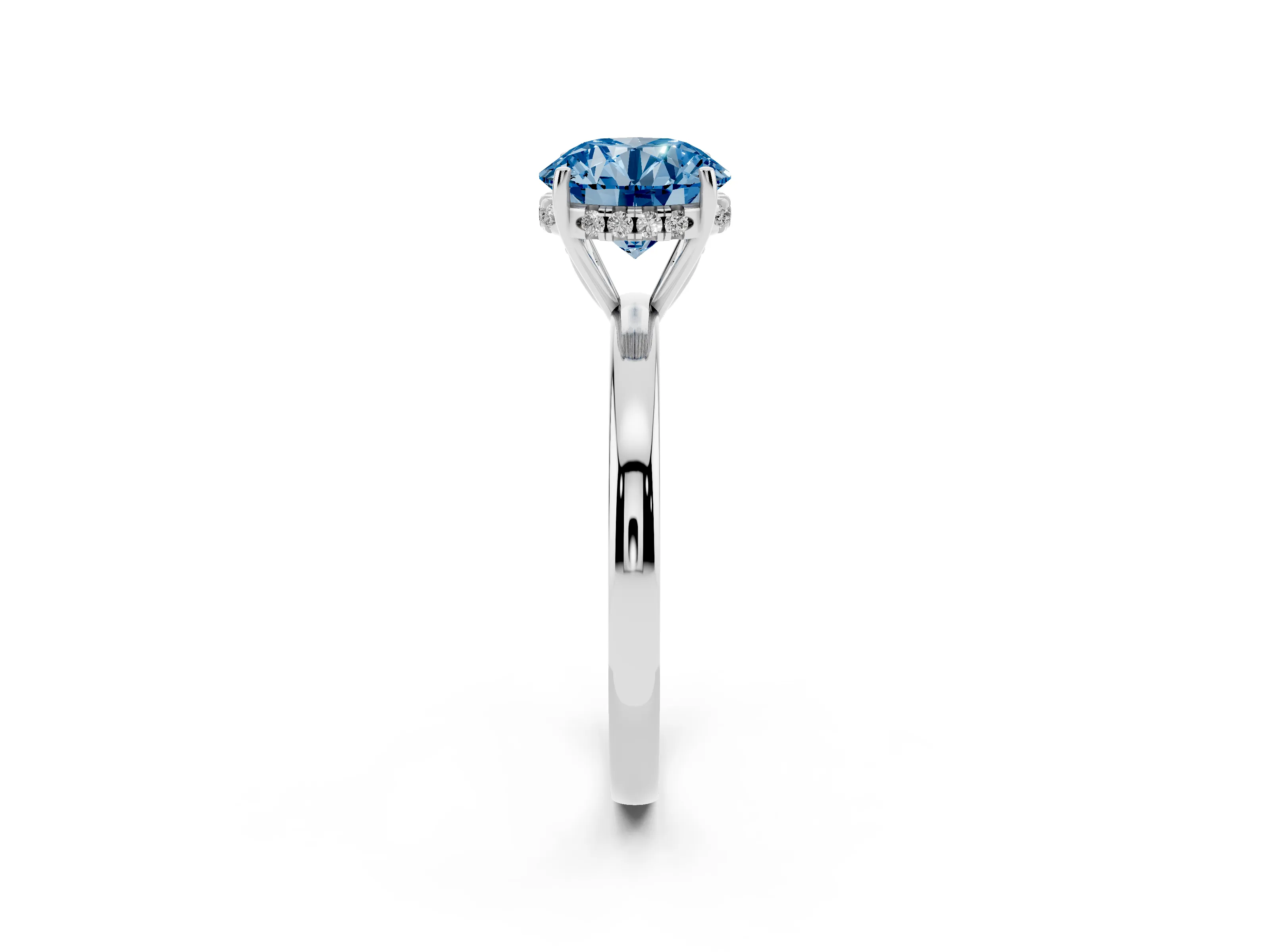 Fancy Blue Round Cut Diamond Solitaire Ring Set in White gold with Plain Band and Prong Setting
