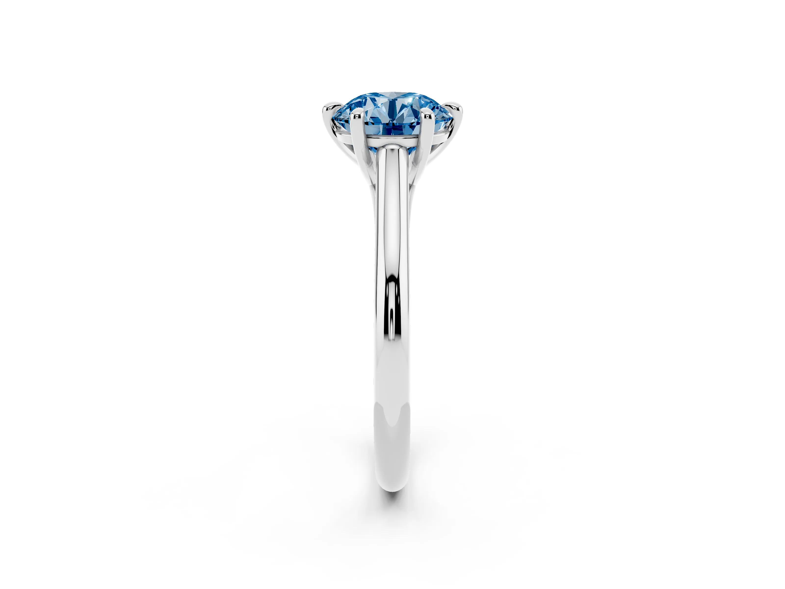 Fancy Blue Round Cut Diamond Solitaire Engagement Ring Set in Platinum with Prong Setting and Plain Classic Band