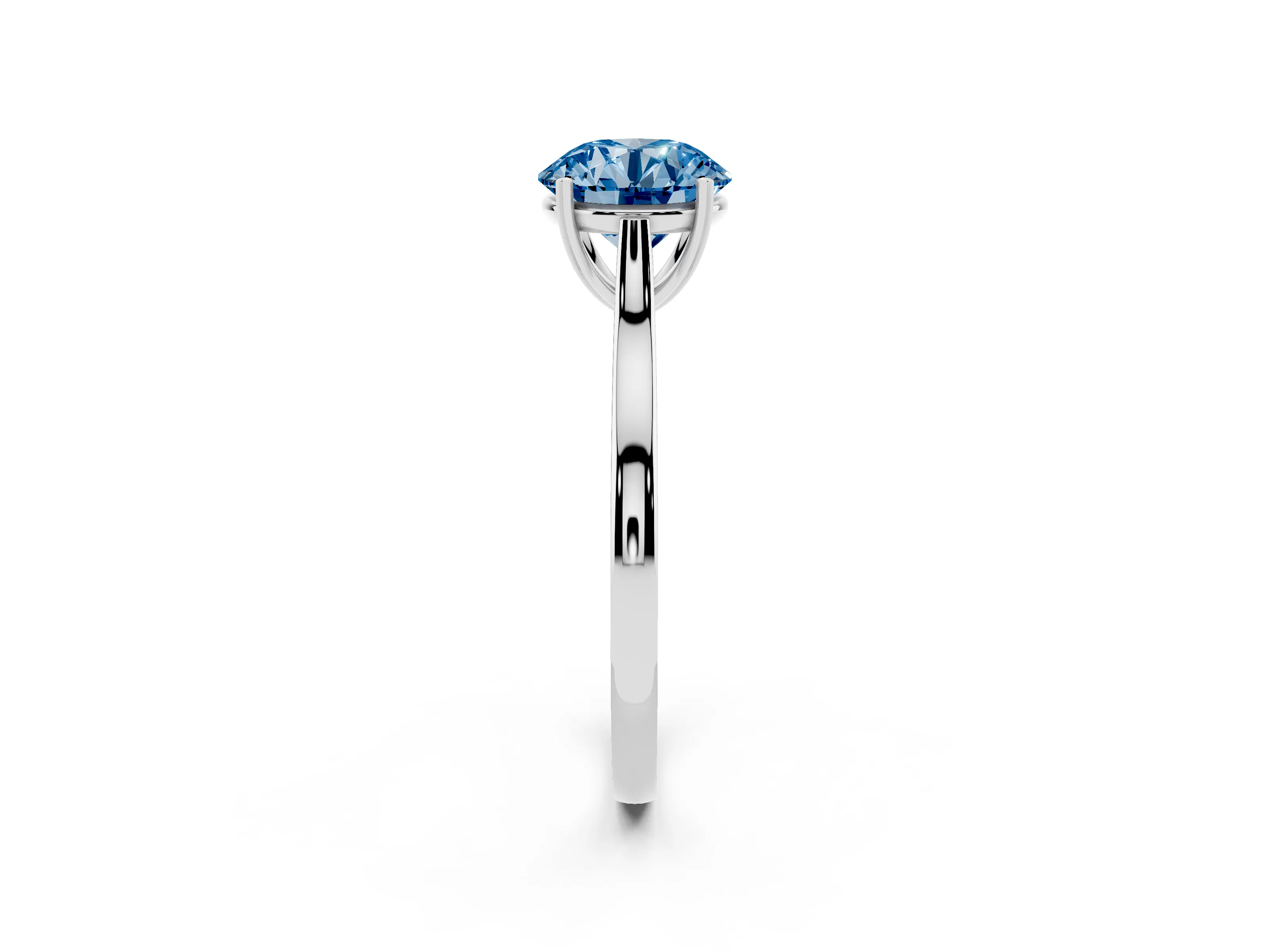 Fancy Blue Round Cut Diamond Solitaire Heart Prong Engagement Ring Set in Platinum with Tapered Band