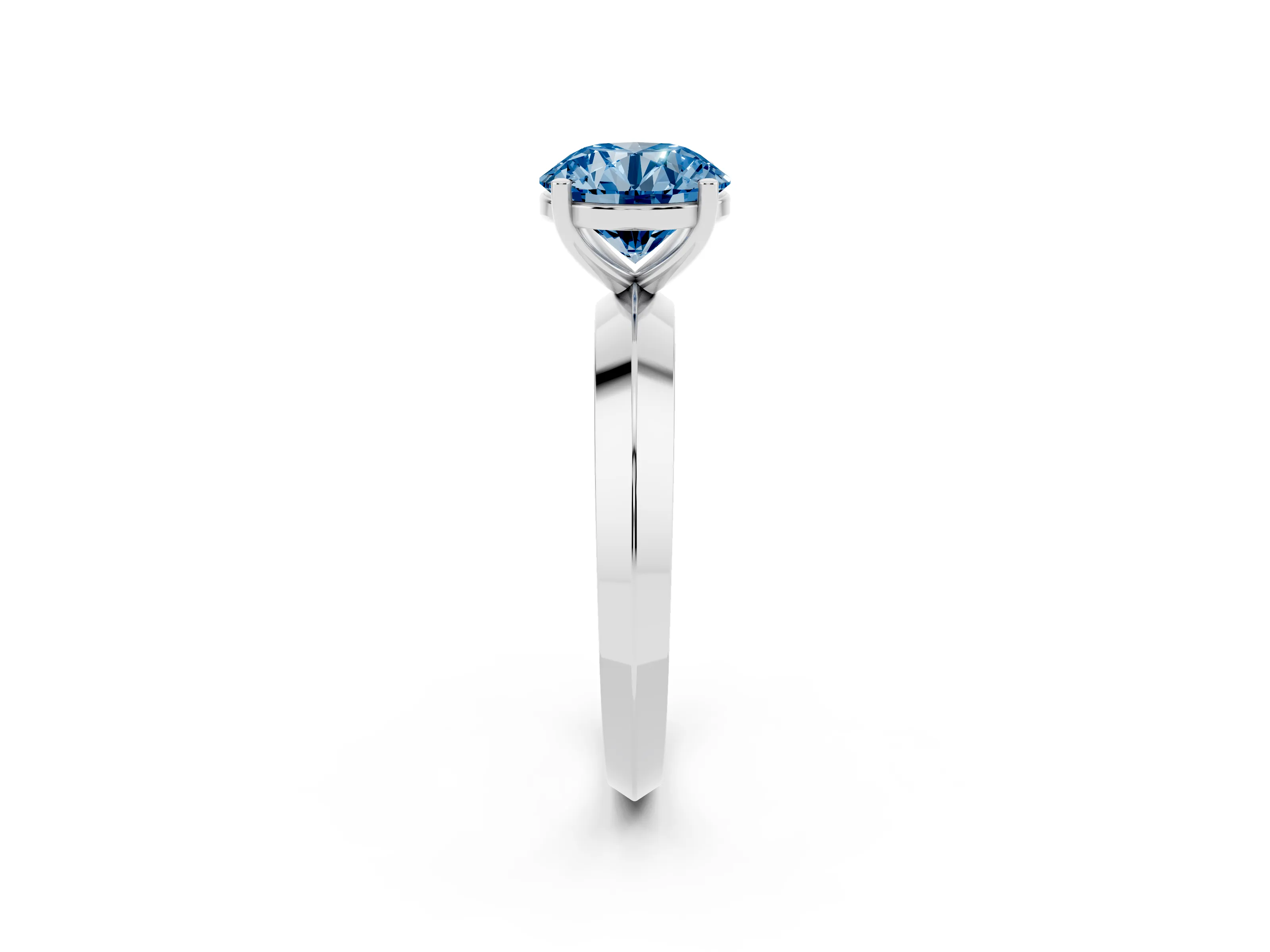 Fancy Blue Round Cut Diamond Solitaire Engagement Ring Set in Platinum with Flat Band and Prong Setting