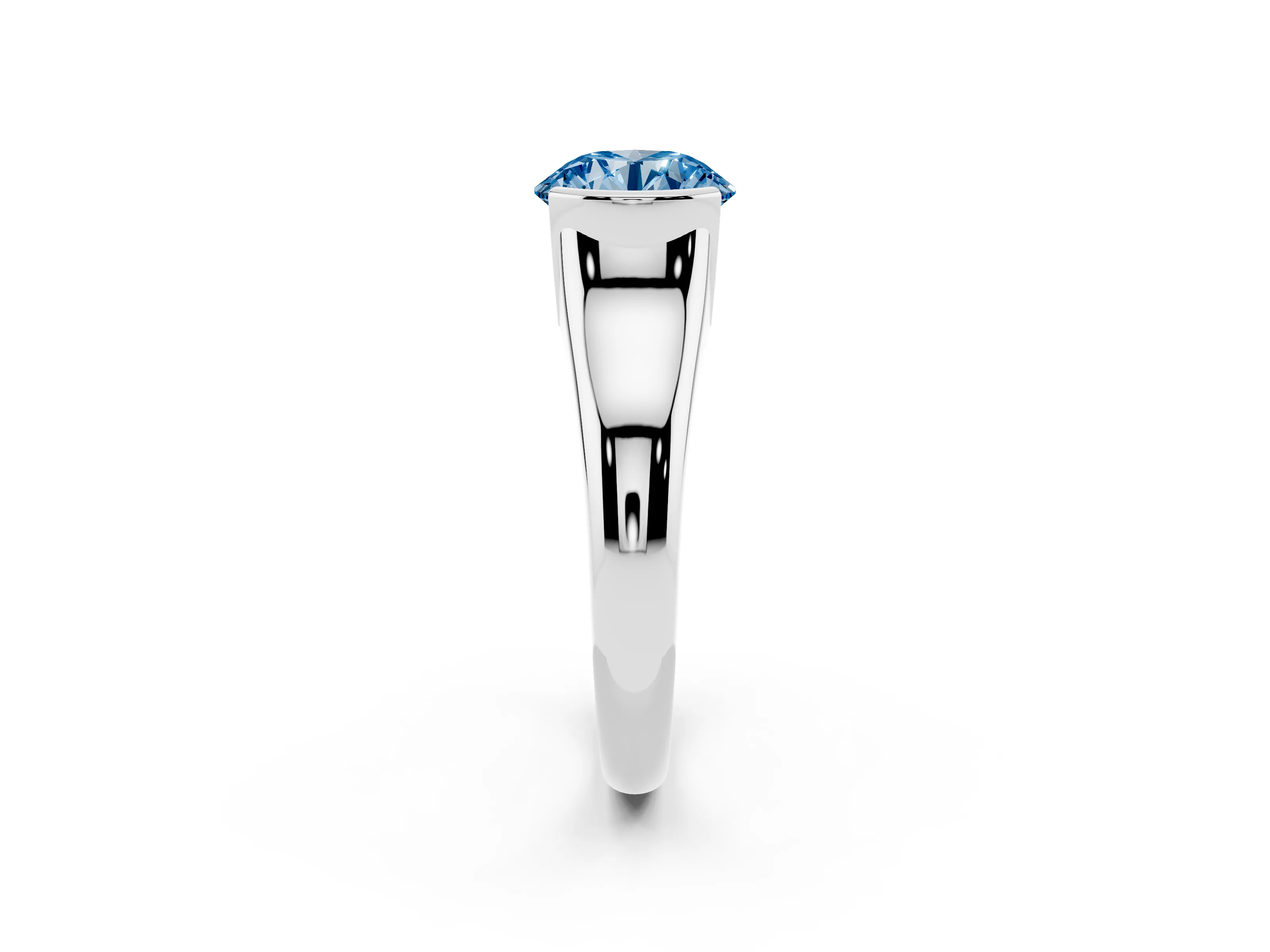 Fancy Blue Round Cut Diamond Solitaire Tension Set Ring Set in Platinum with Split Shank Band