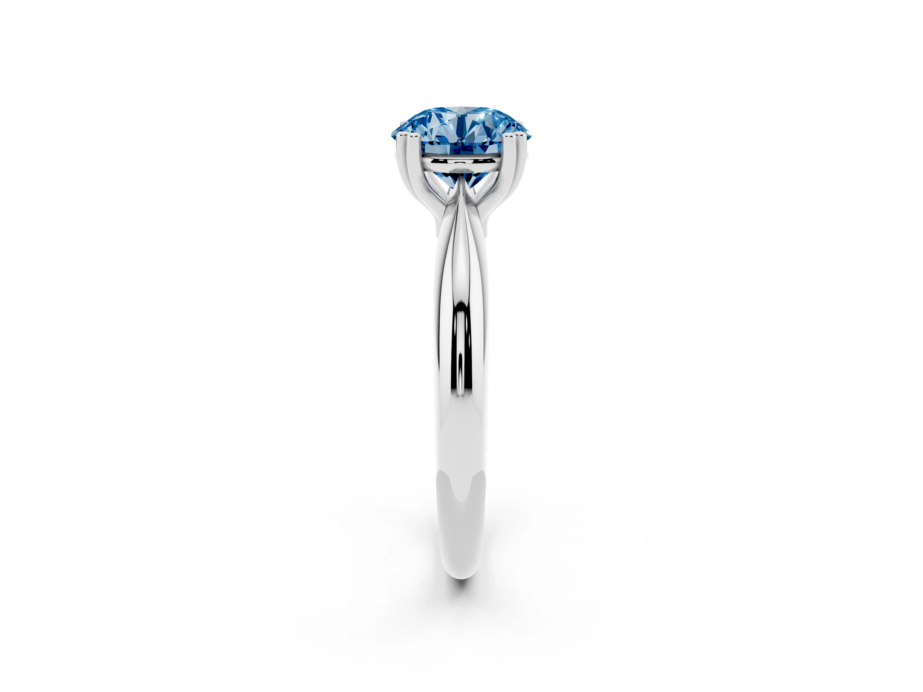 Fancy Blue Round Cut Diamond Solitaire Engagement Ring Set in White gold with Tapered Band and Prong Setting