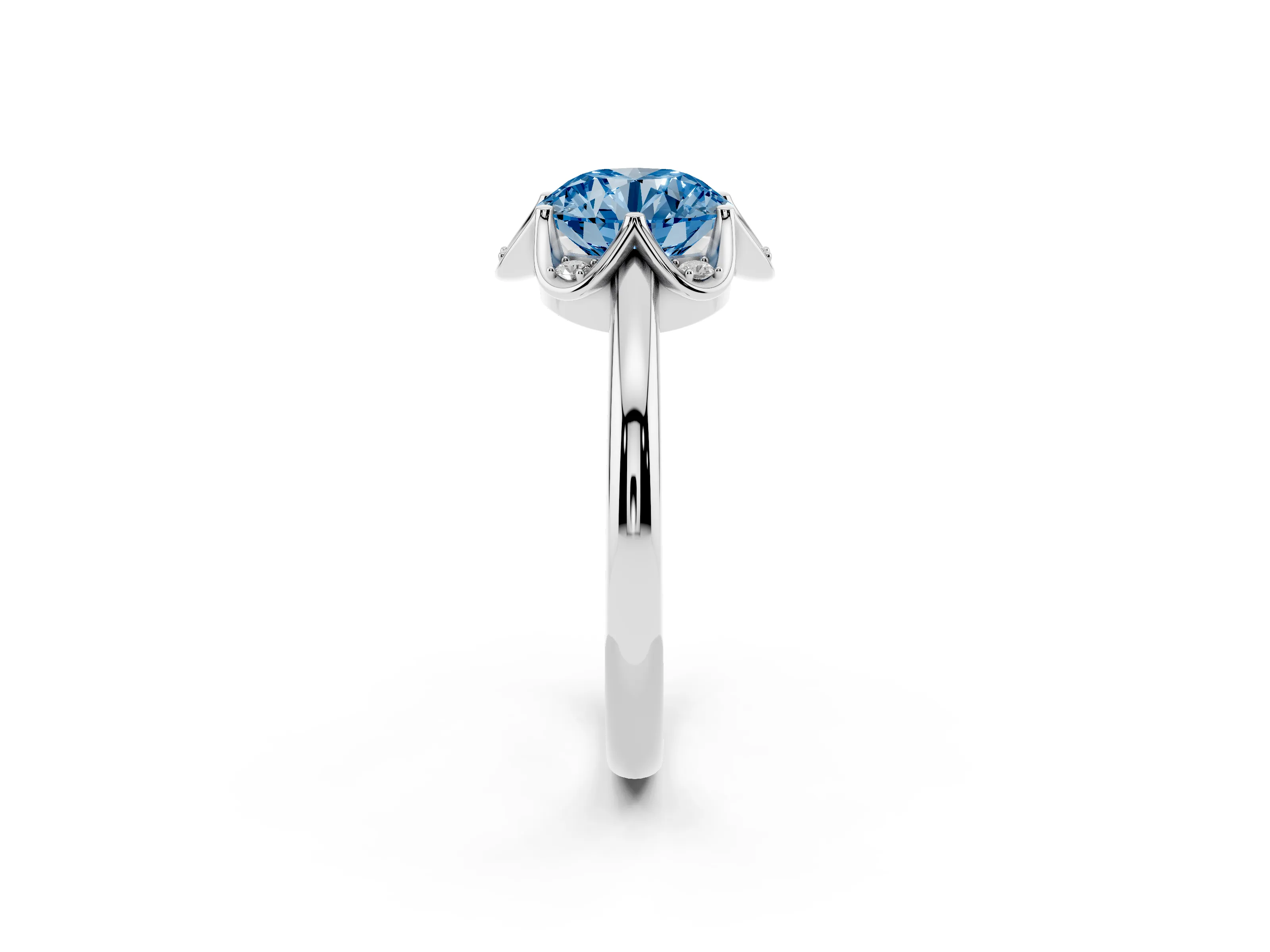 Fancy Blue Round Cut Diamond Round Cluster Halo Ring Set in Platinum with Solitaire Band and Prong Setting