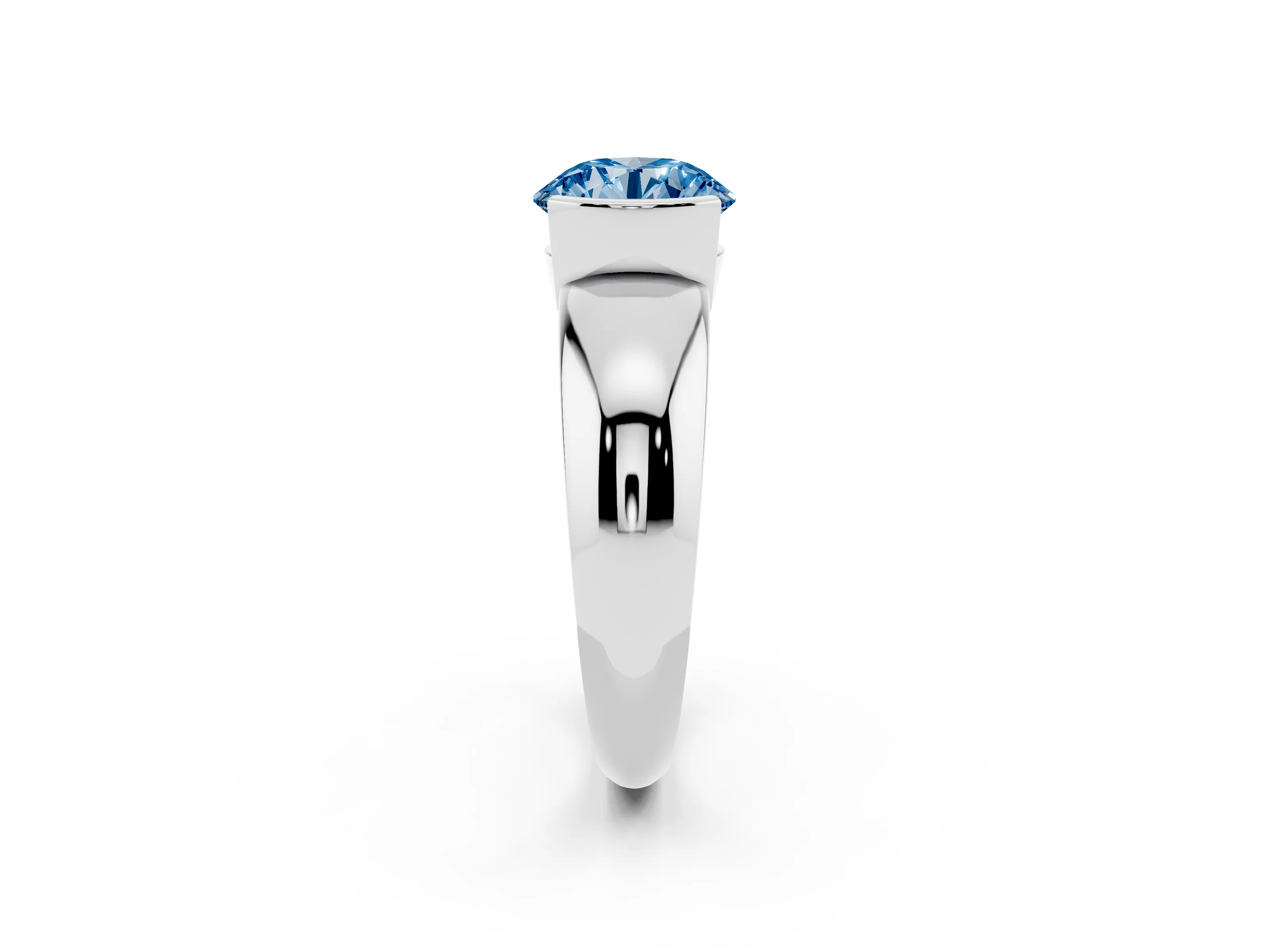 Fancy Blue Round Cut Diamond Solitaire Tension Set Ring Set in Platinum with Wide Band