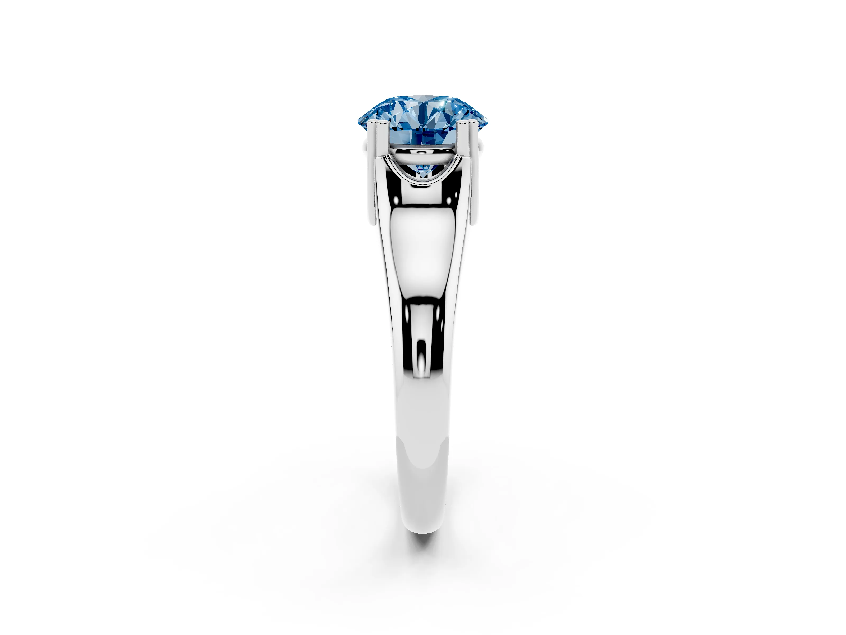 Fancy Blue Round Cut Diamond Solitaire Ring Set in White gold with Wide Band and Prong Setting