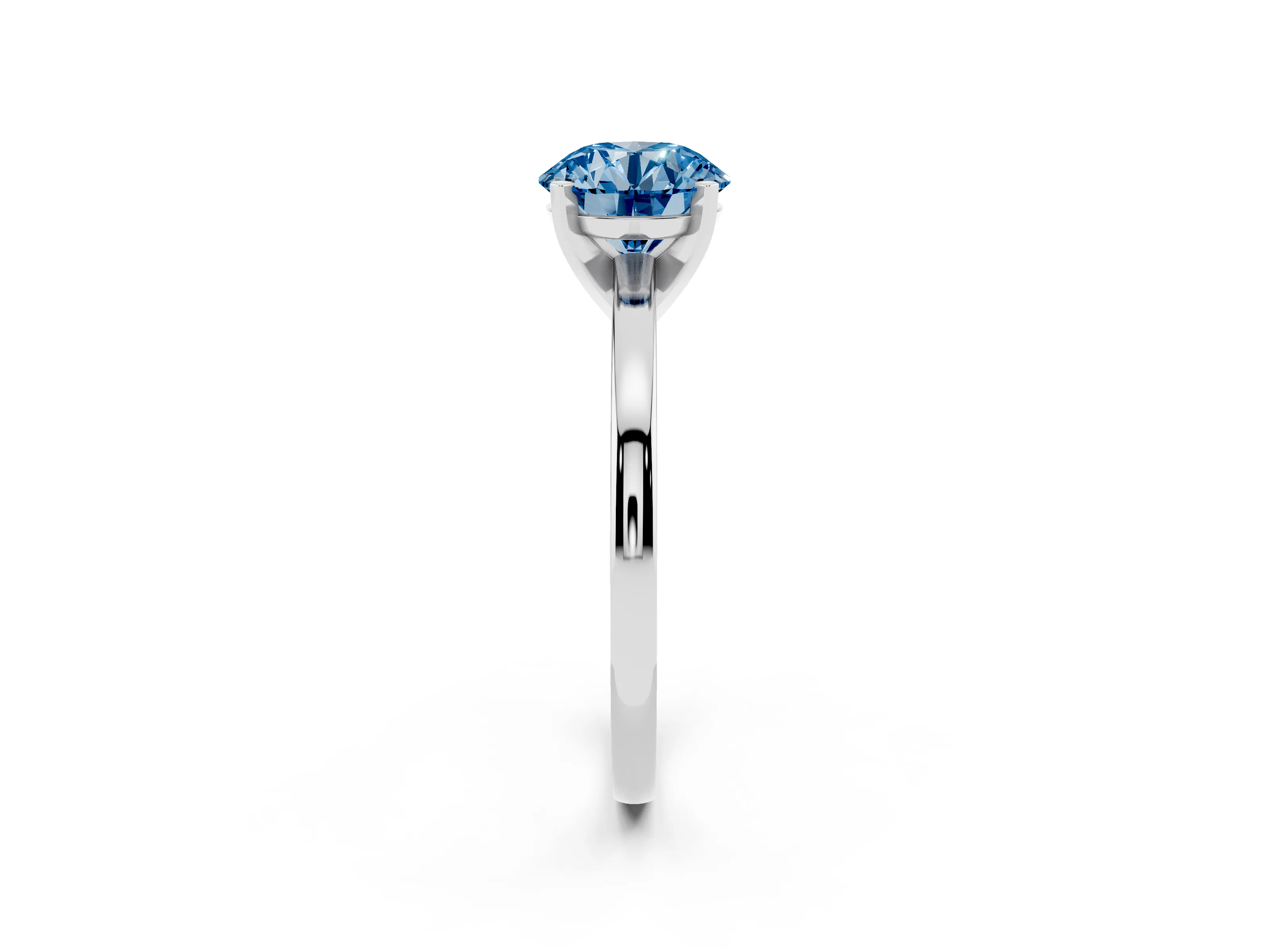 Fancy Blue Round Cut Diamond Solitaire Engagement Ring Set in White gold with Prong Setting on a Classic Band