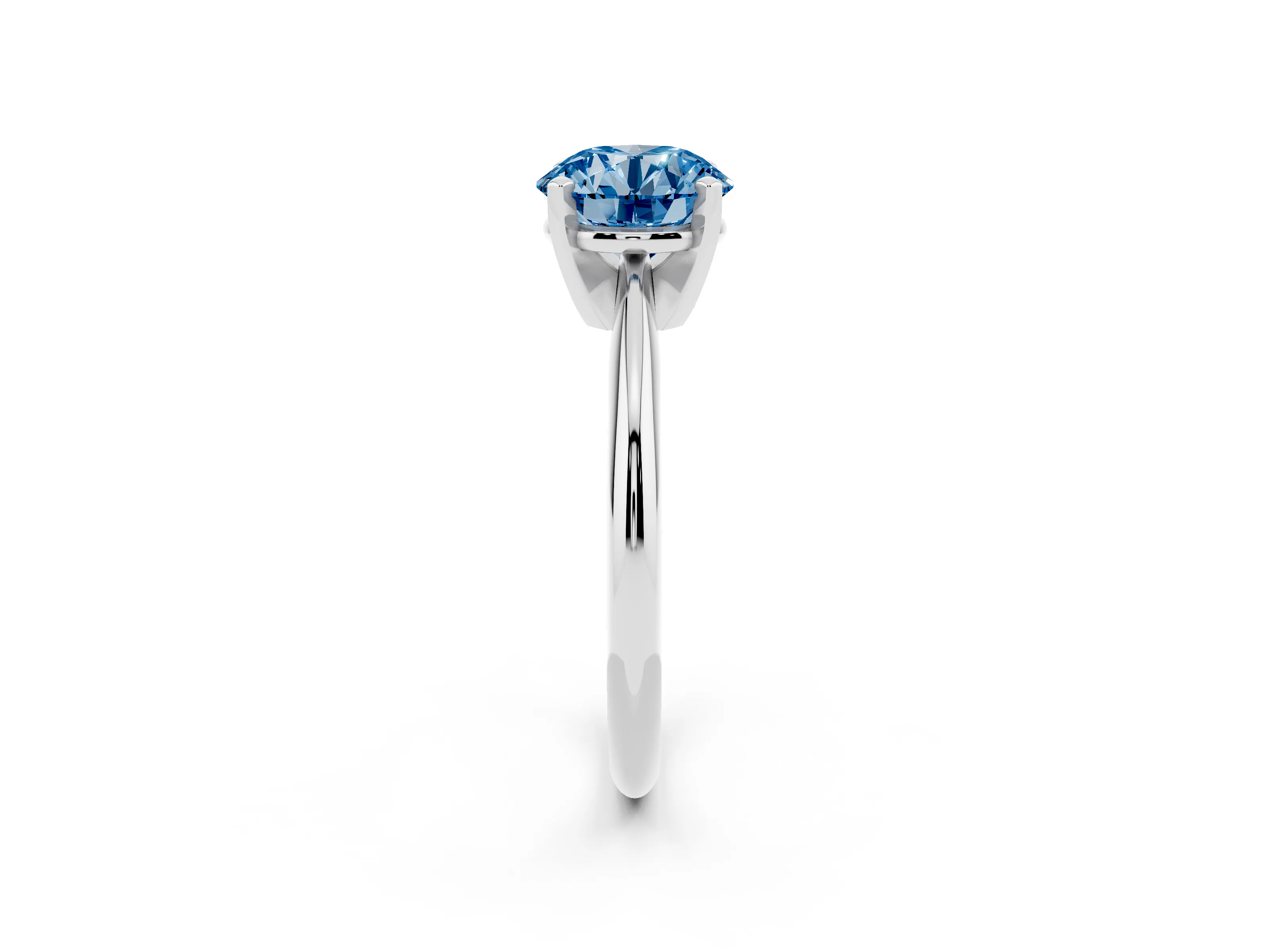 Fancy Blue Round Cut Diamond Solitaire Ring Set in Silver with Prong Setting on a Plain Round Band