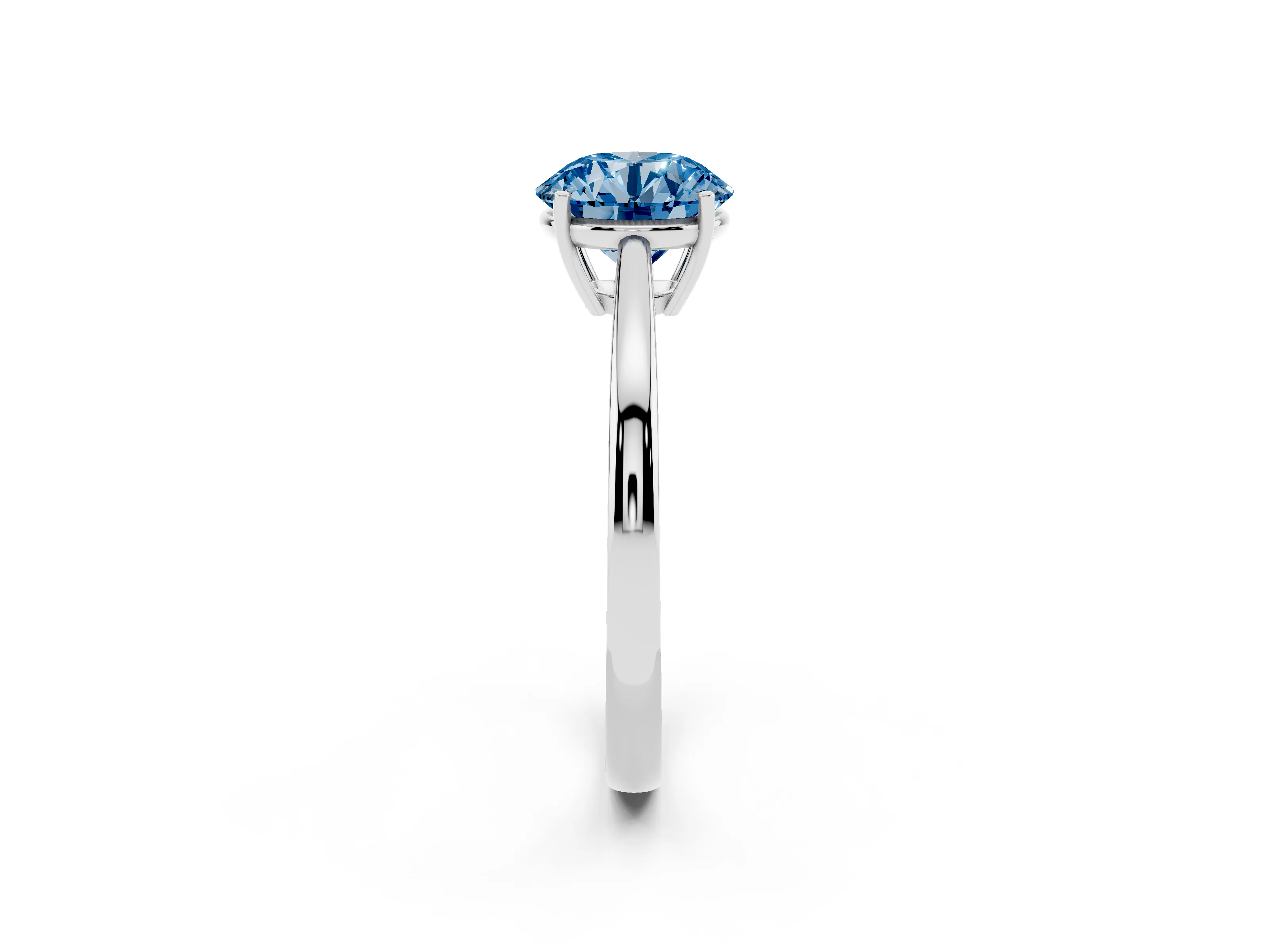 Fancy Blue Round Cut Diamond Solitaire Ring Set in Silver with Split Shank and Prong Setting
