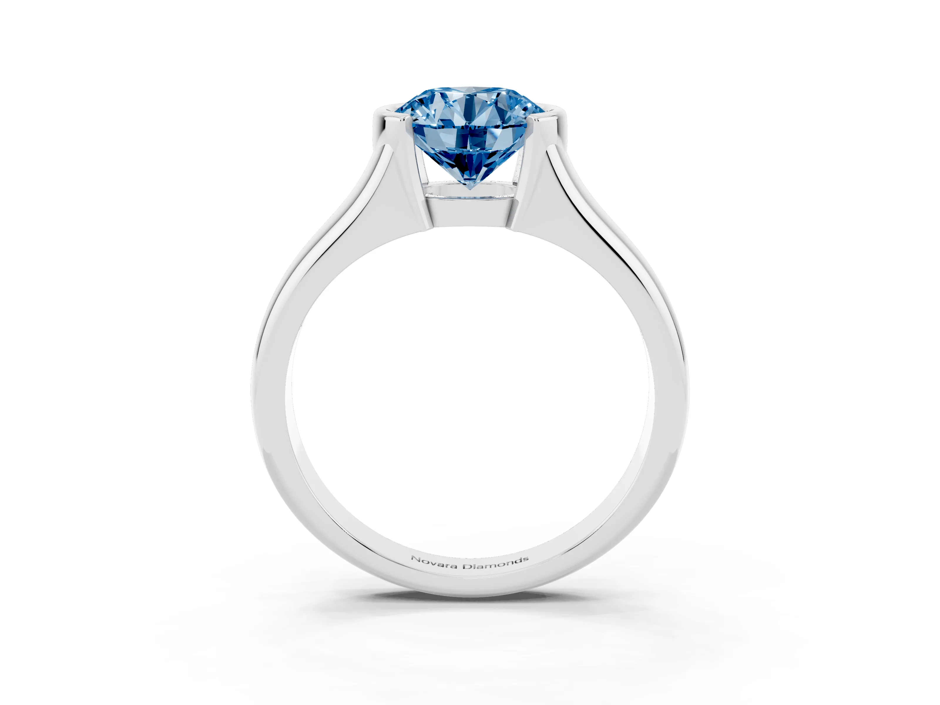 Fancy Blue Round Cut Diamond Solitaire Tension Set Ring Set in Platinum with Split Shank Band