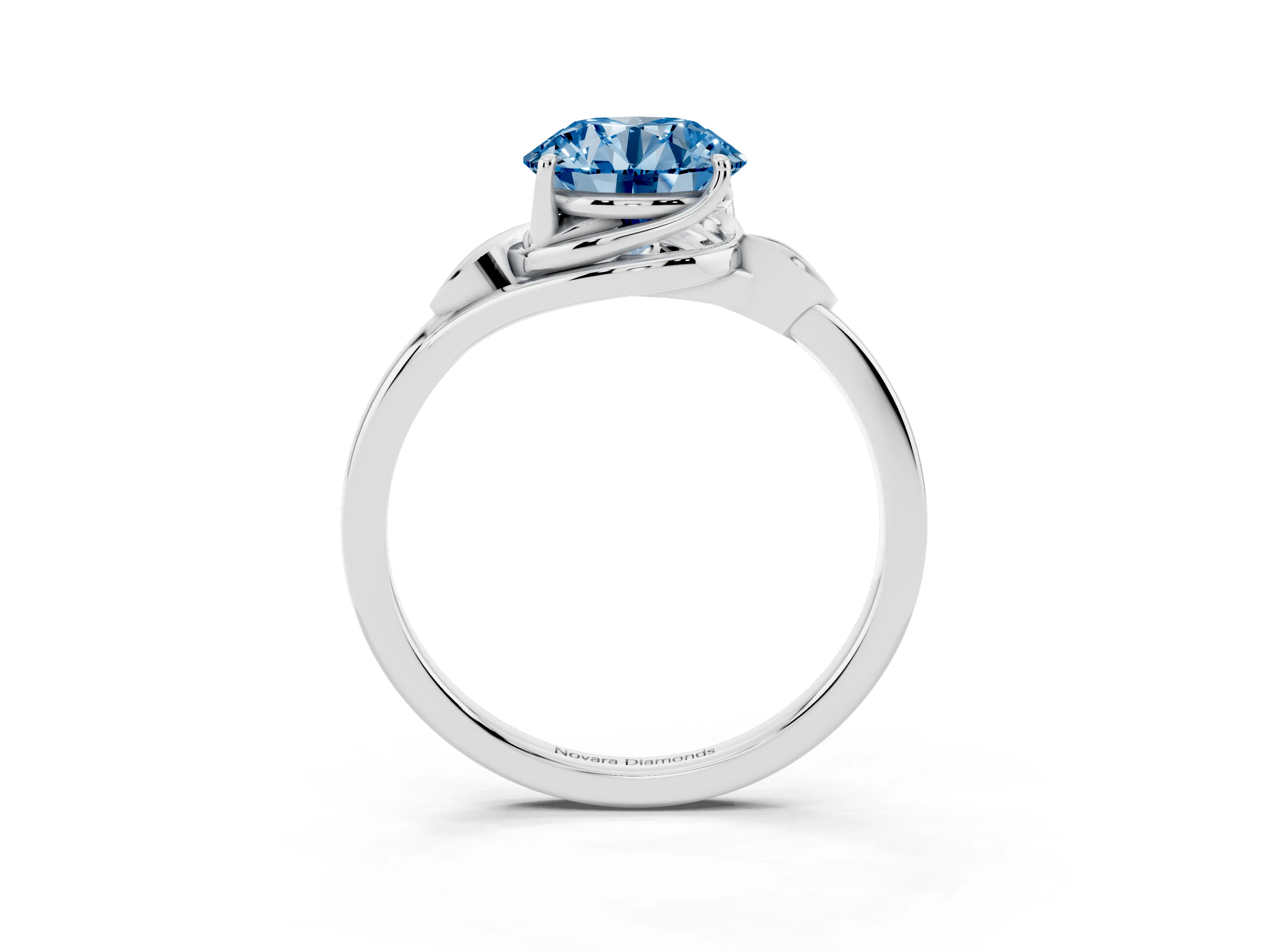 Fancy Blue Round Cut Diamond Solitaire Ring Set in Silver with Polished Twist Band