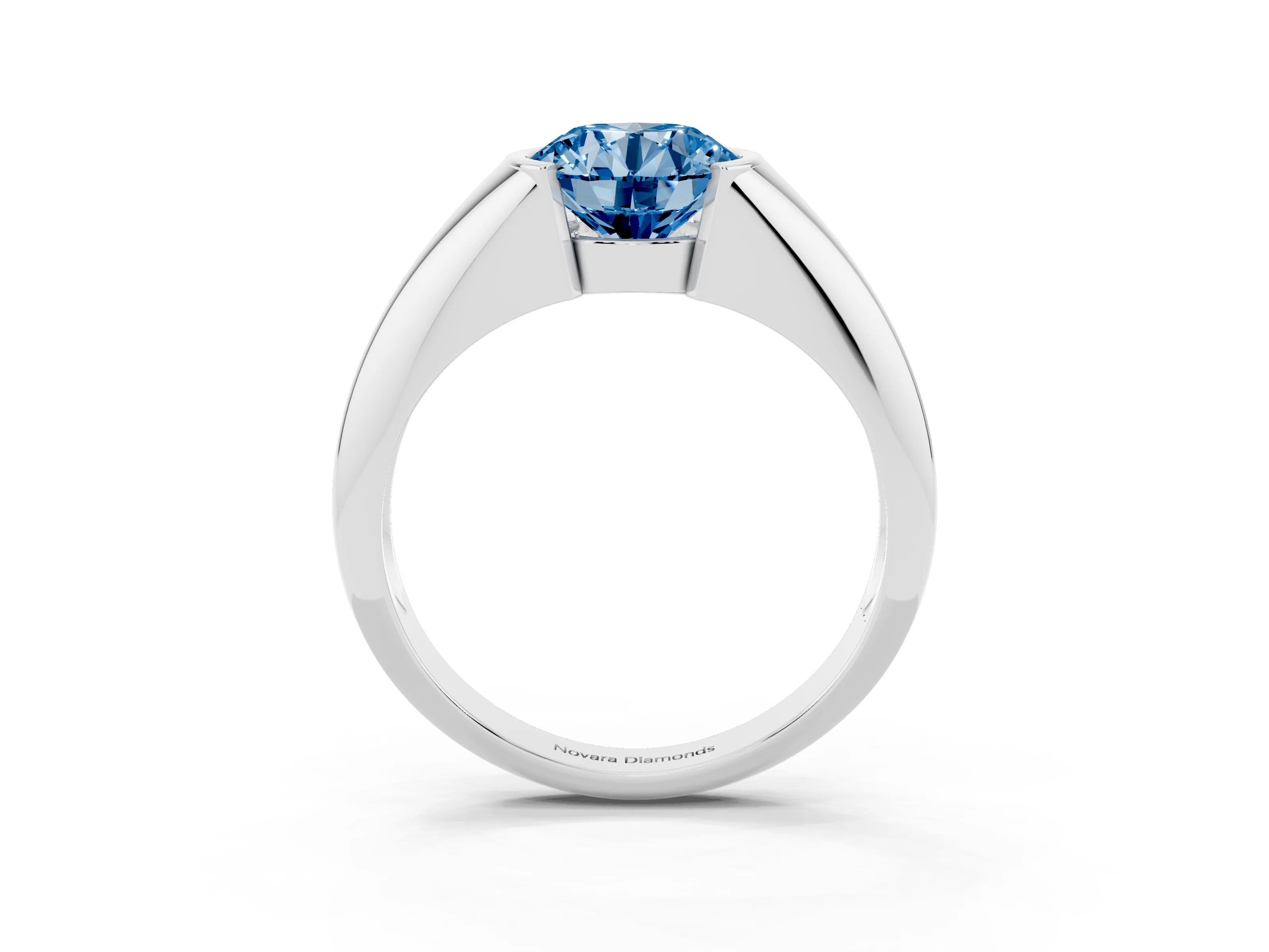 Fancy Blue Round Cut Diamond Solitaire Tension Set Ring Set in Platinum