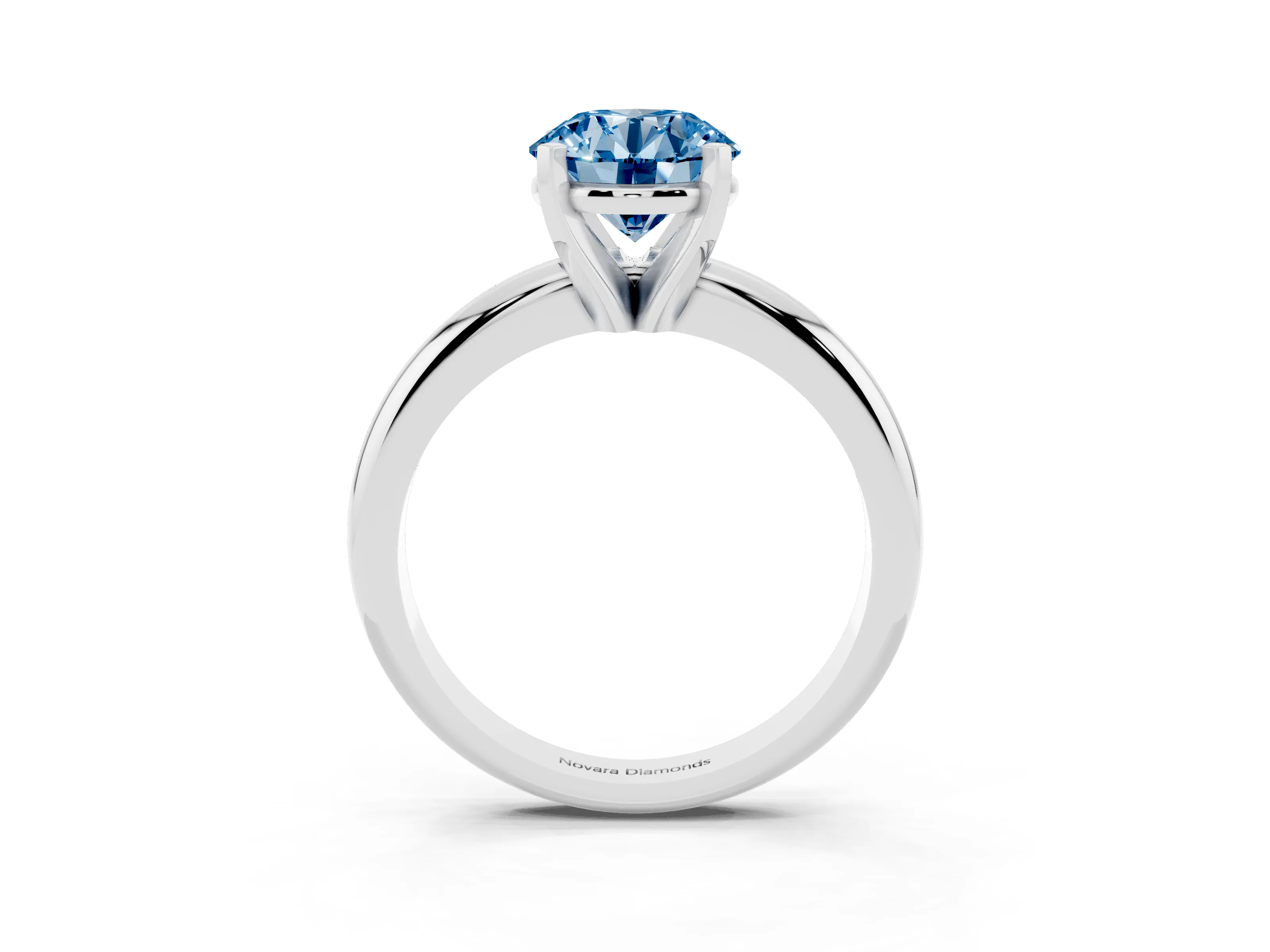 Fancy Blue Round Cut Diamond Solitaire Engagement Ring Set in Platinum with Round Band and Prong Setting