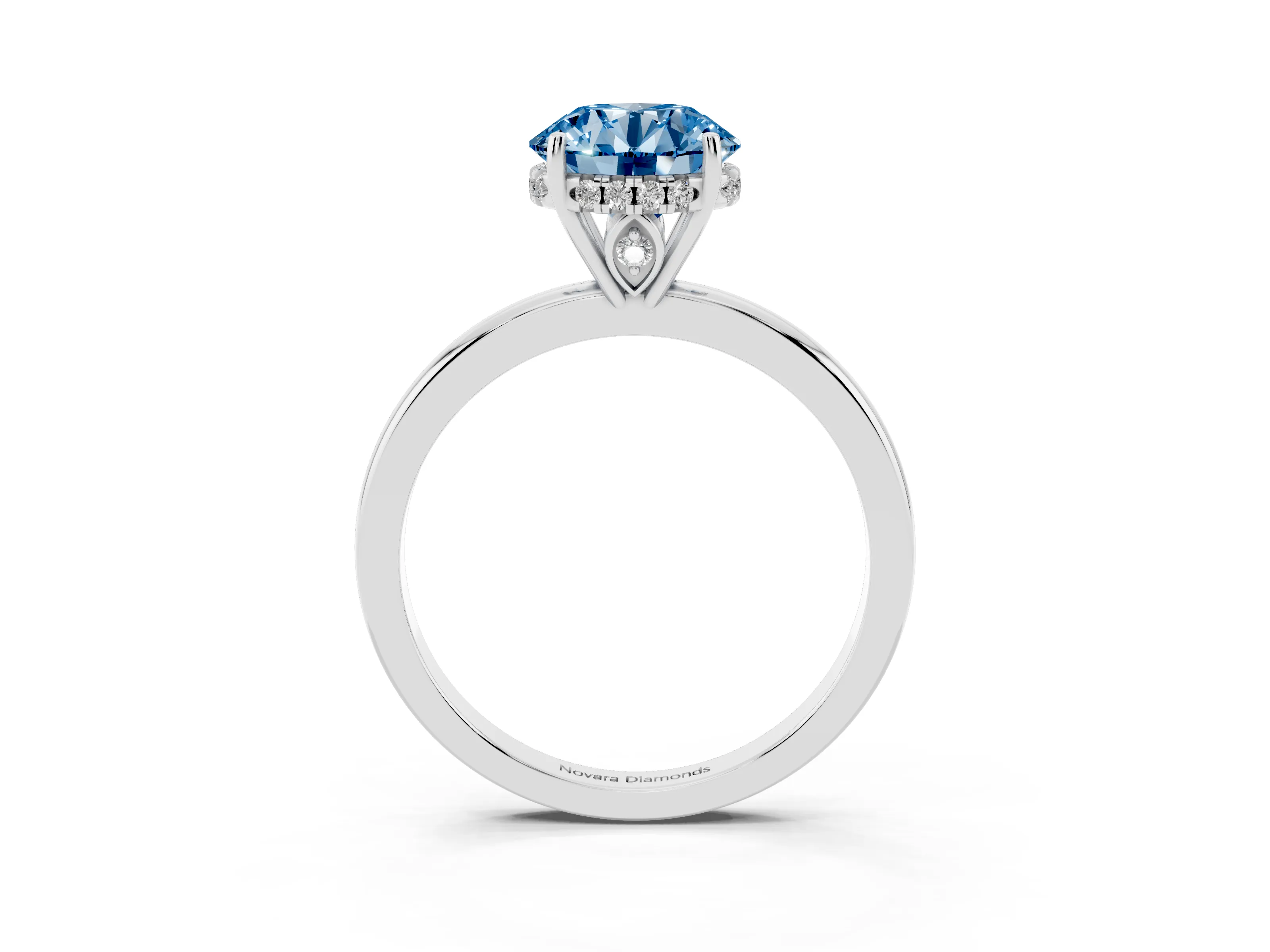 Fancy Blue Round Cut Diamond Solitaire Ring Set in White gold with Plain Band and Prong Setting