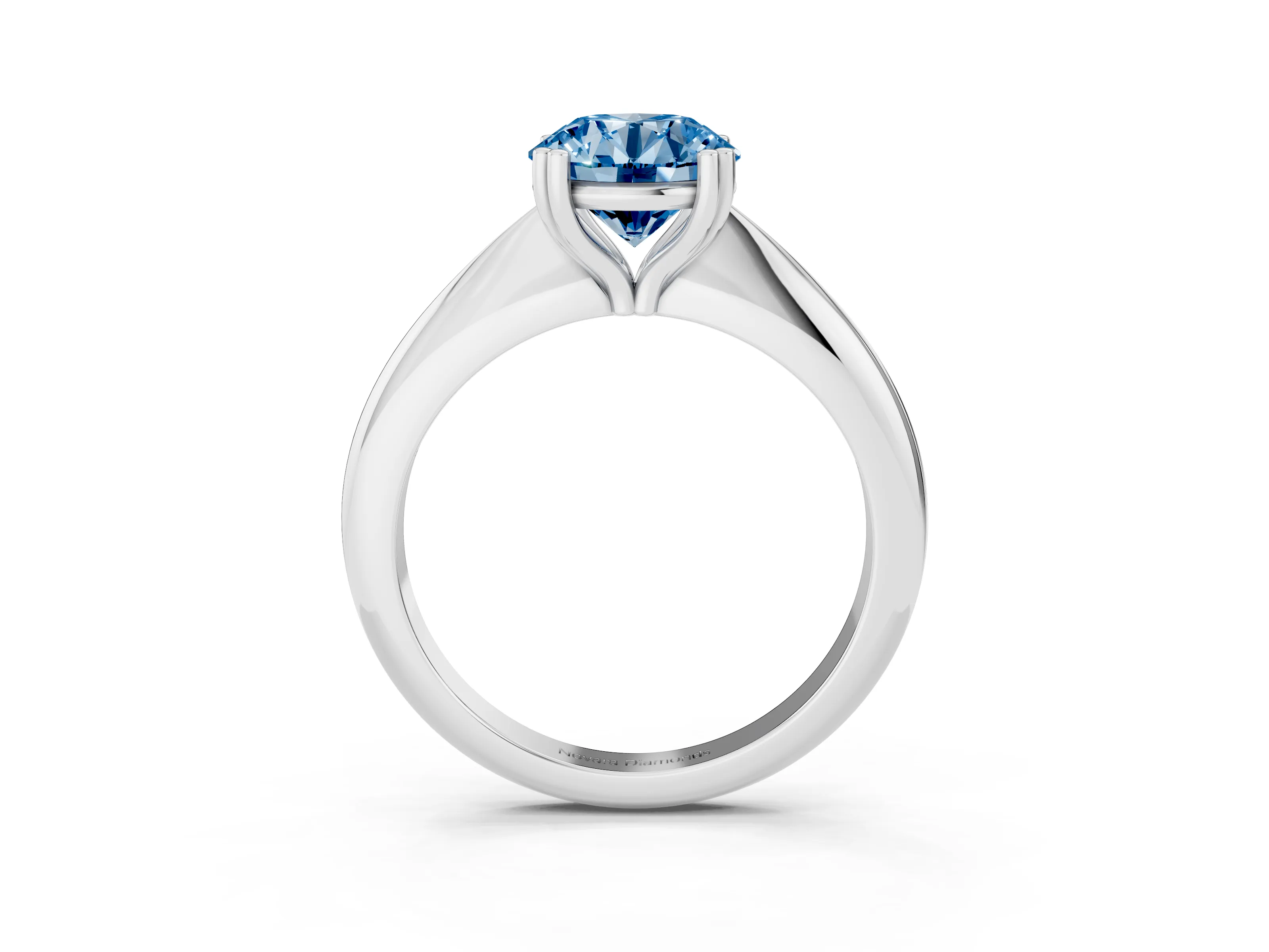 Fancy Blue Round Cut Diamond Solitaire Engagement Ring Set in White gold with Tapered Band and Prong Setting