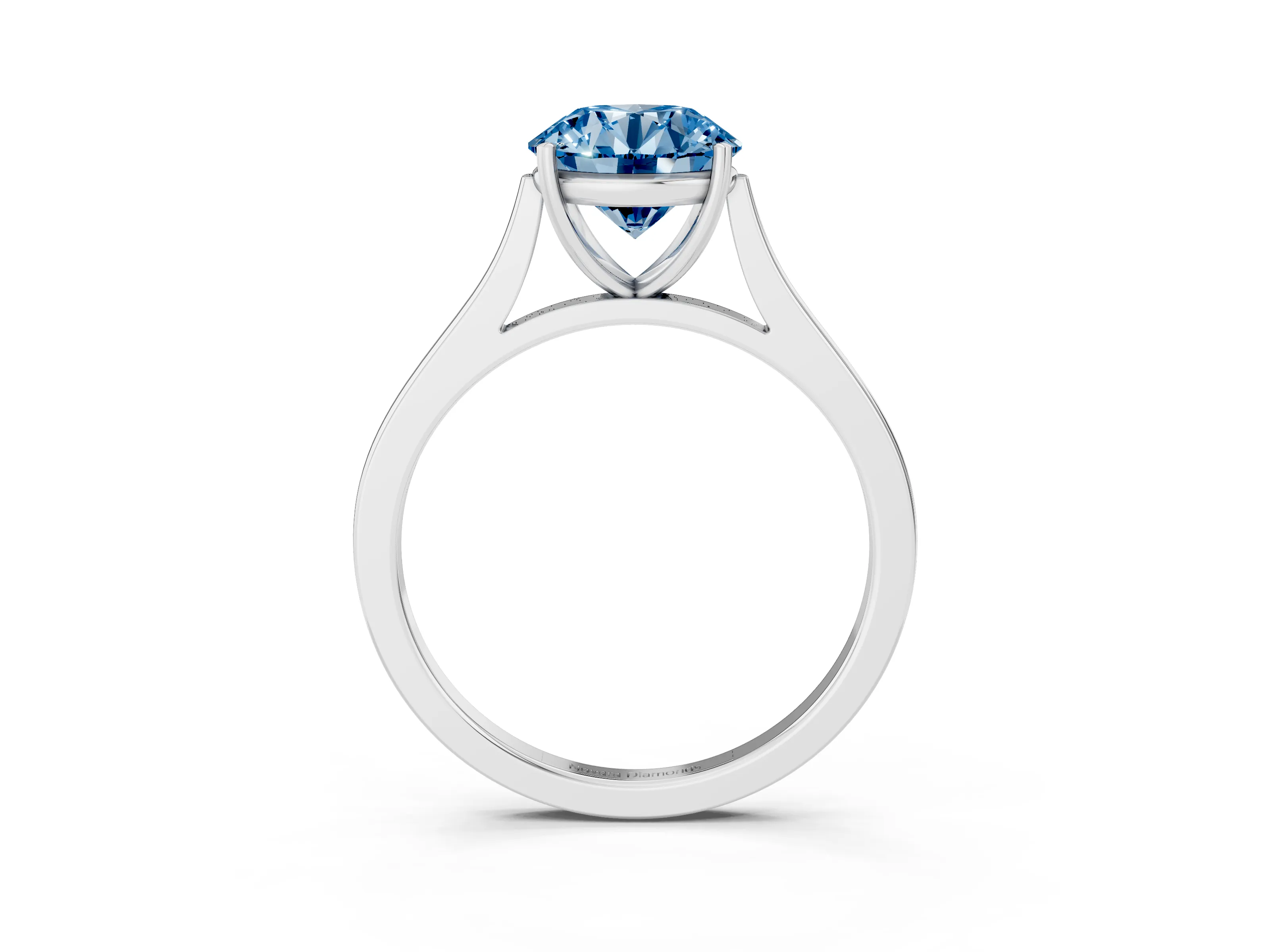 Fancy Blue Round Cut Diamond Solitaire Heart Prong Engagement Ring Set in Platinum with Tapered Band