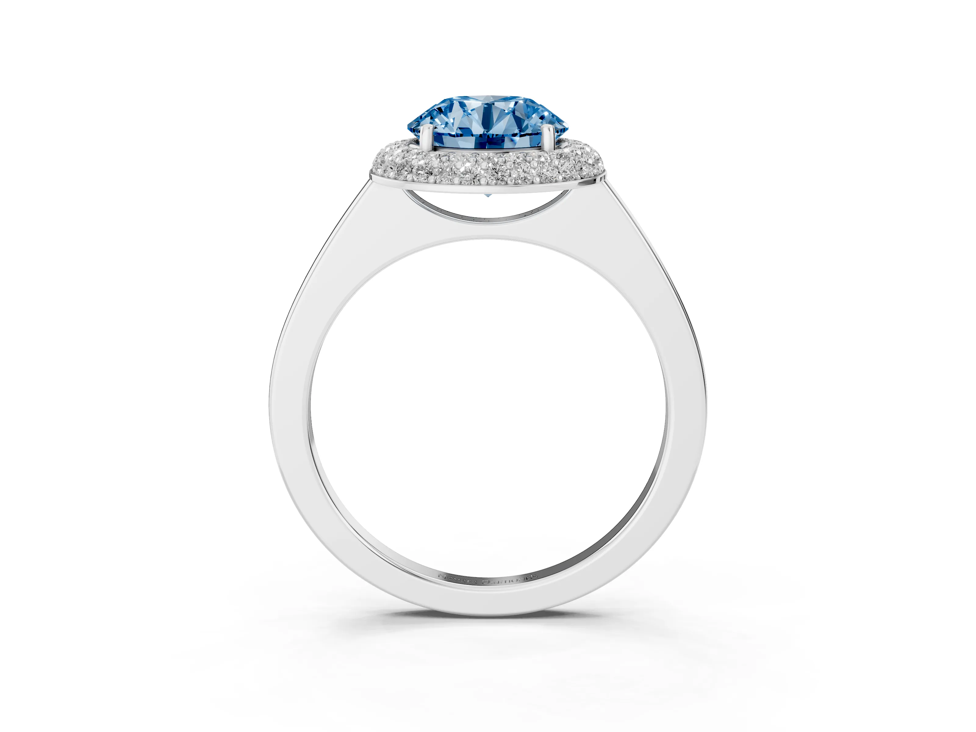 Fancy Blue Round Cut Diamond Halo Engagement Ring Set in Platinum with Solitaire Band and Prong Setting