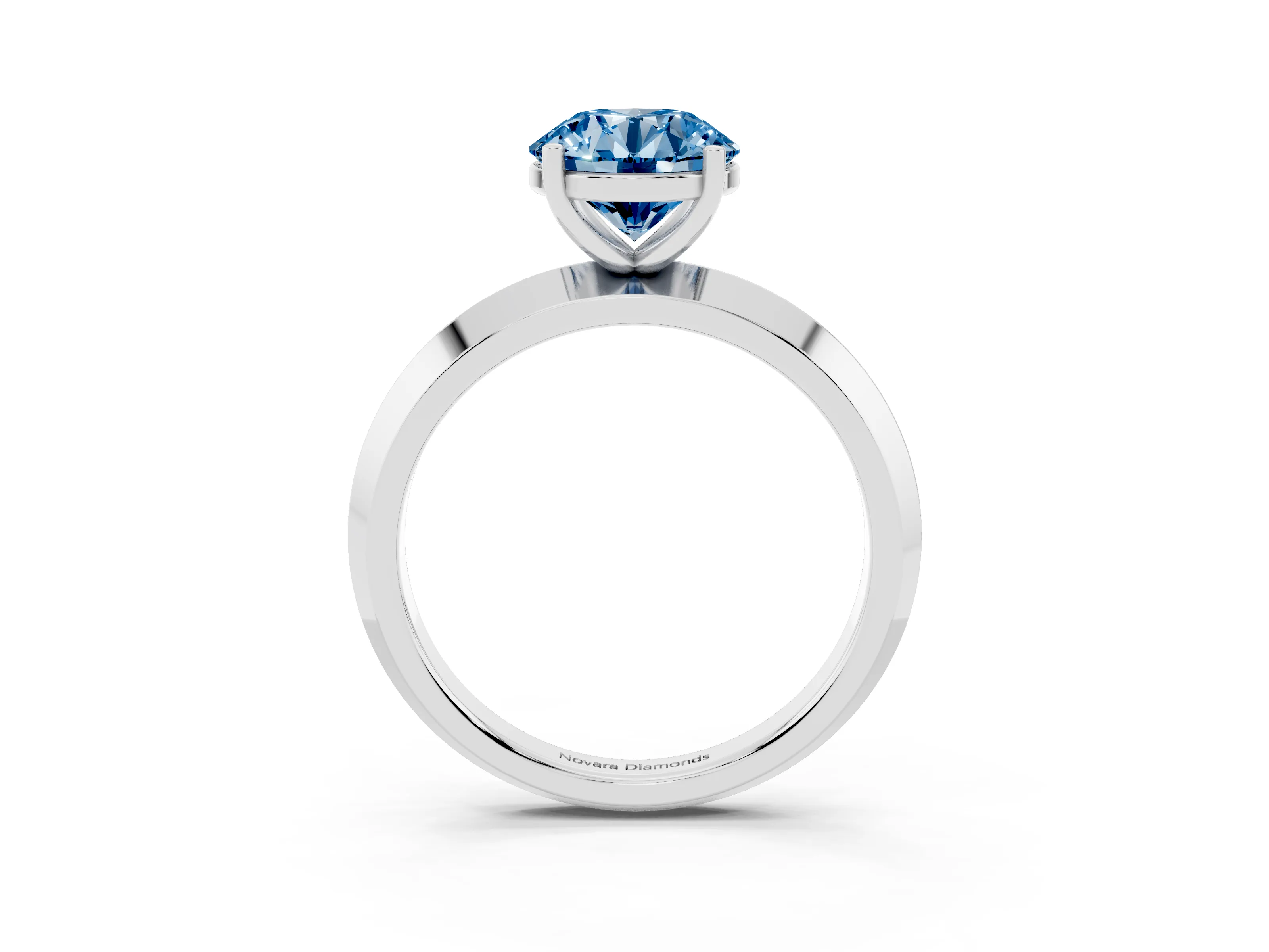 Fancy Blue Round Cut Diamond Solitaire Engagement Ring Set in Platinum with Flat Band and Prong Setting