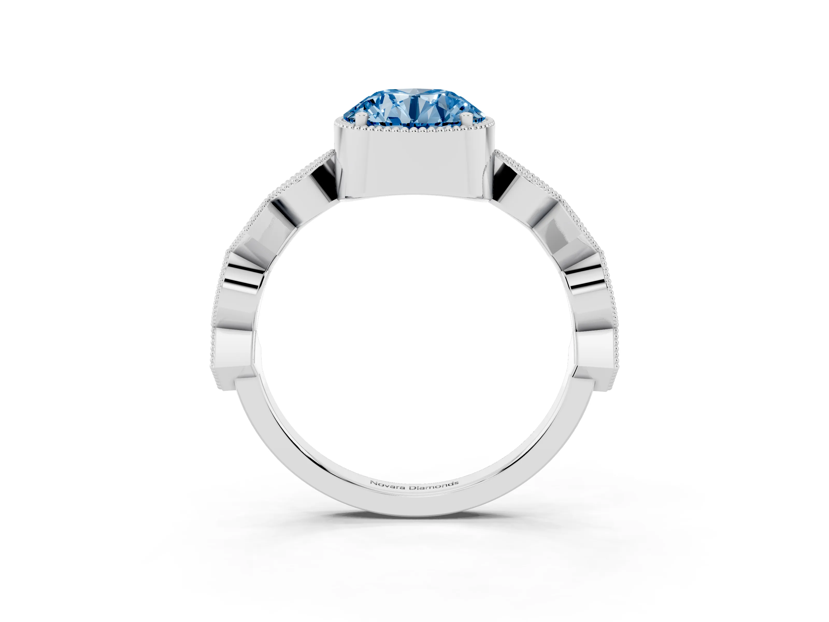 Fancy Blue Round Cut Diamond Milgrain Marquise Twist Band Ring Set in White gold with Prong Setting