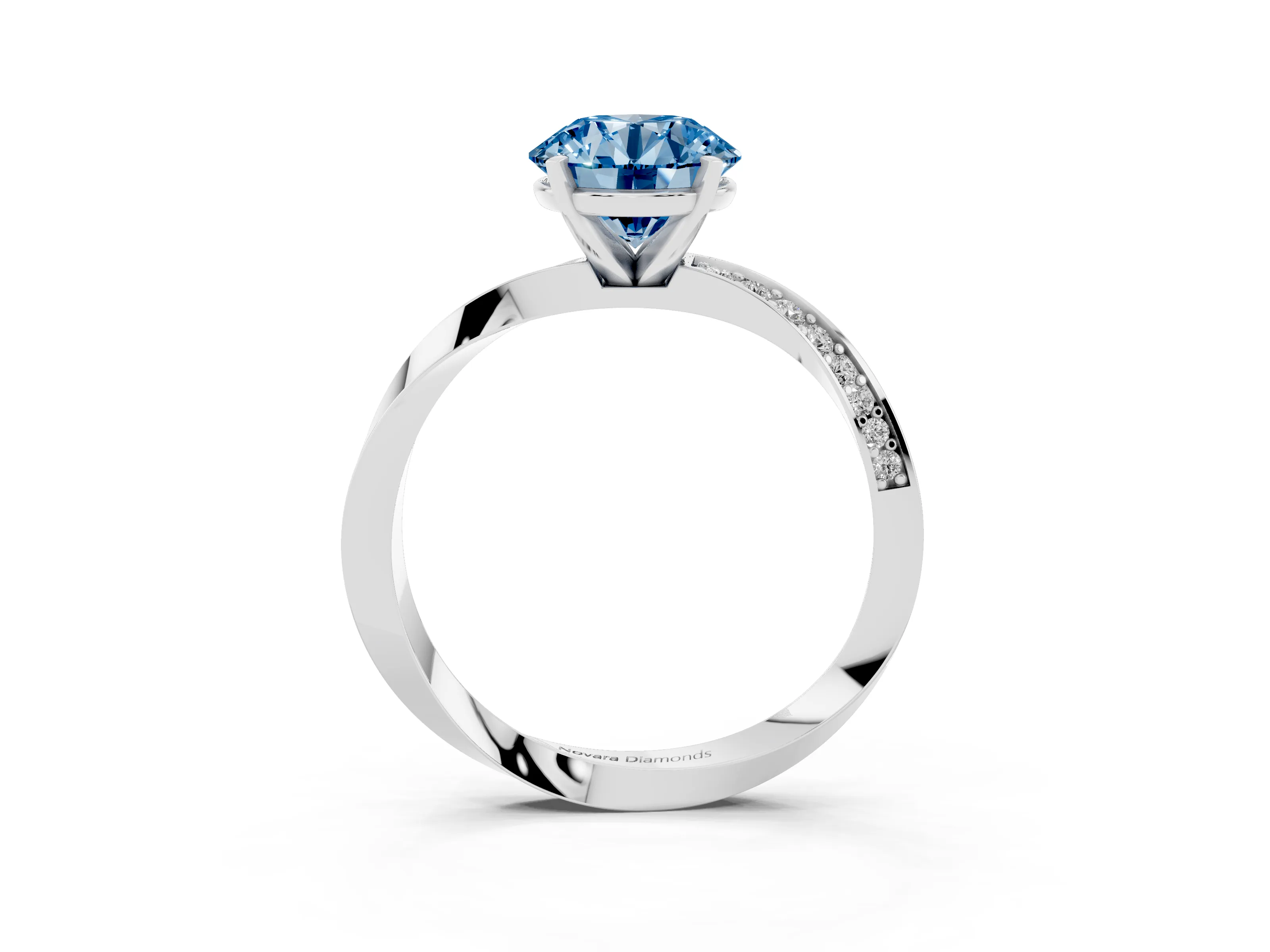 Fancy Blue Round Cut Diamond Engagement Ring Set in Platinum with Side Stone Accents and Prong Setting