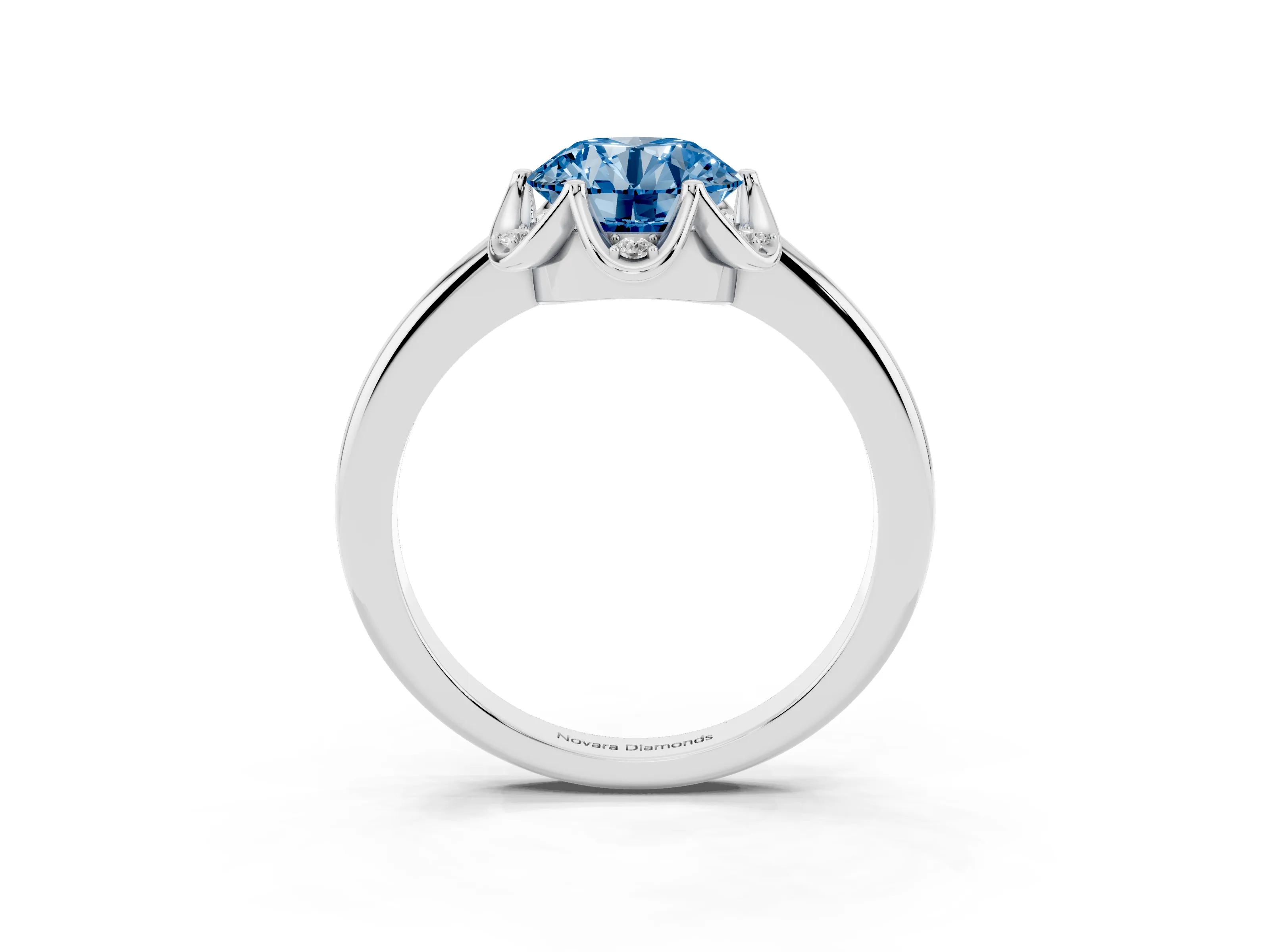 Fancy Blue Round Cut Diamond Round Cluster Halo Ring Set in Platinum with Solitaire Band and Prong Setting