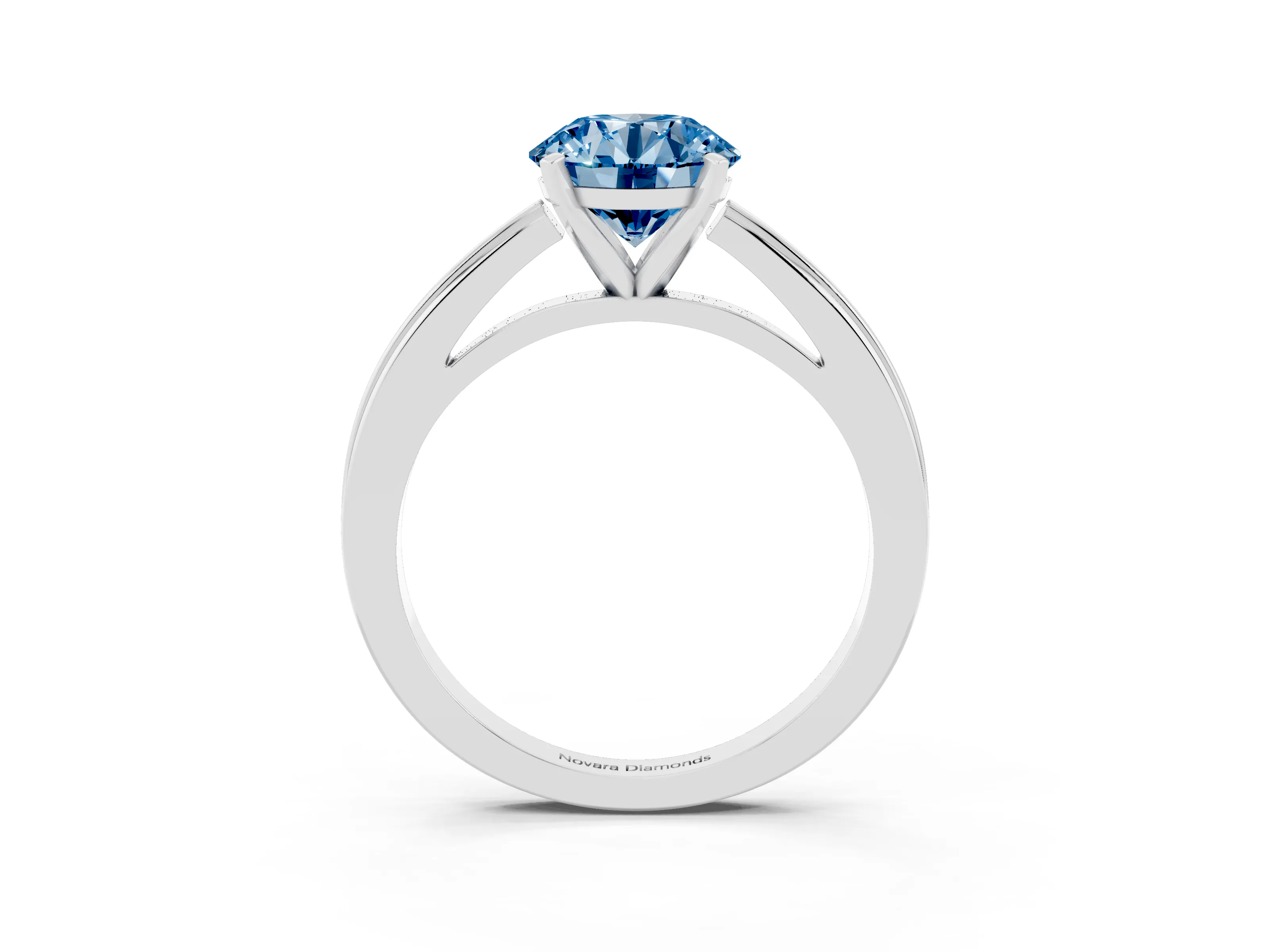 Fancy Blue Round Cut Diamond Solitaire Ring Set in Silver with Prong Setting and Classic Band