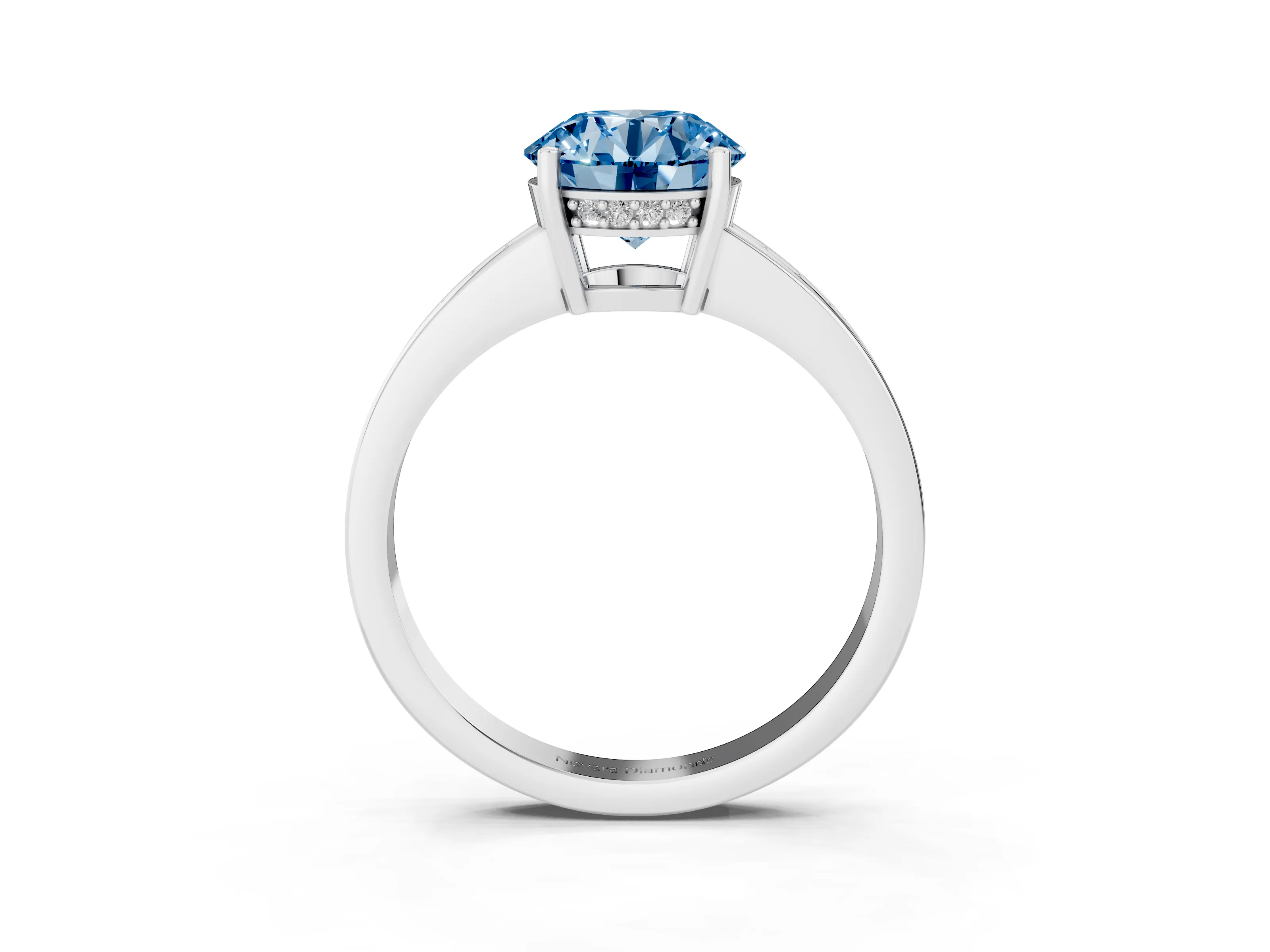 Fancy Blue Round Cut Diamond Pavé Band Prong Set Solitaire Ring Set in Platinum