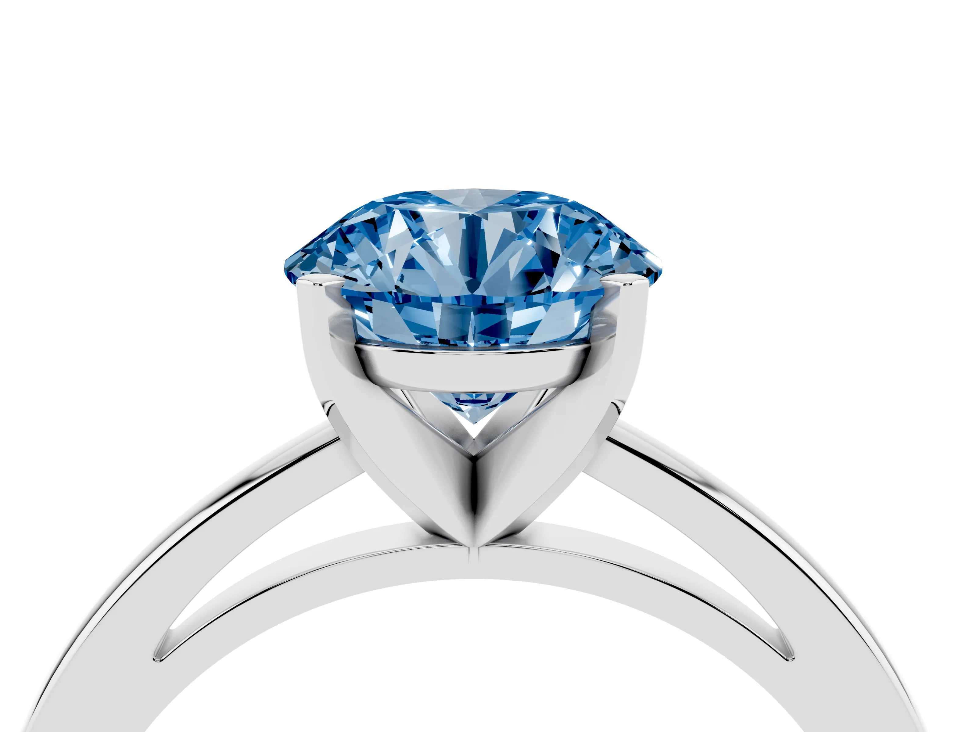 Fancy Blue Round Cut Diamond Solitaire Engagement Ring Set in White gold with Prong Setting on a Classic Band