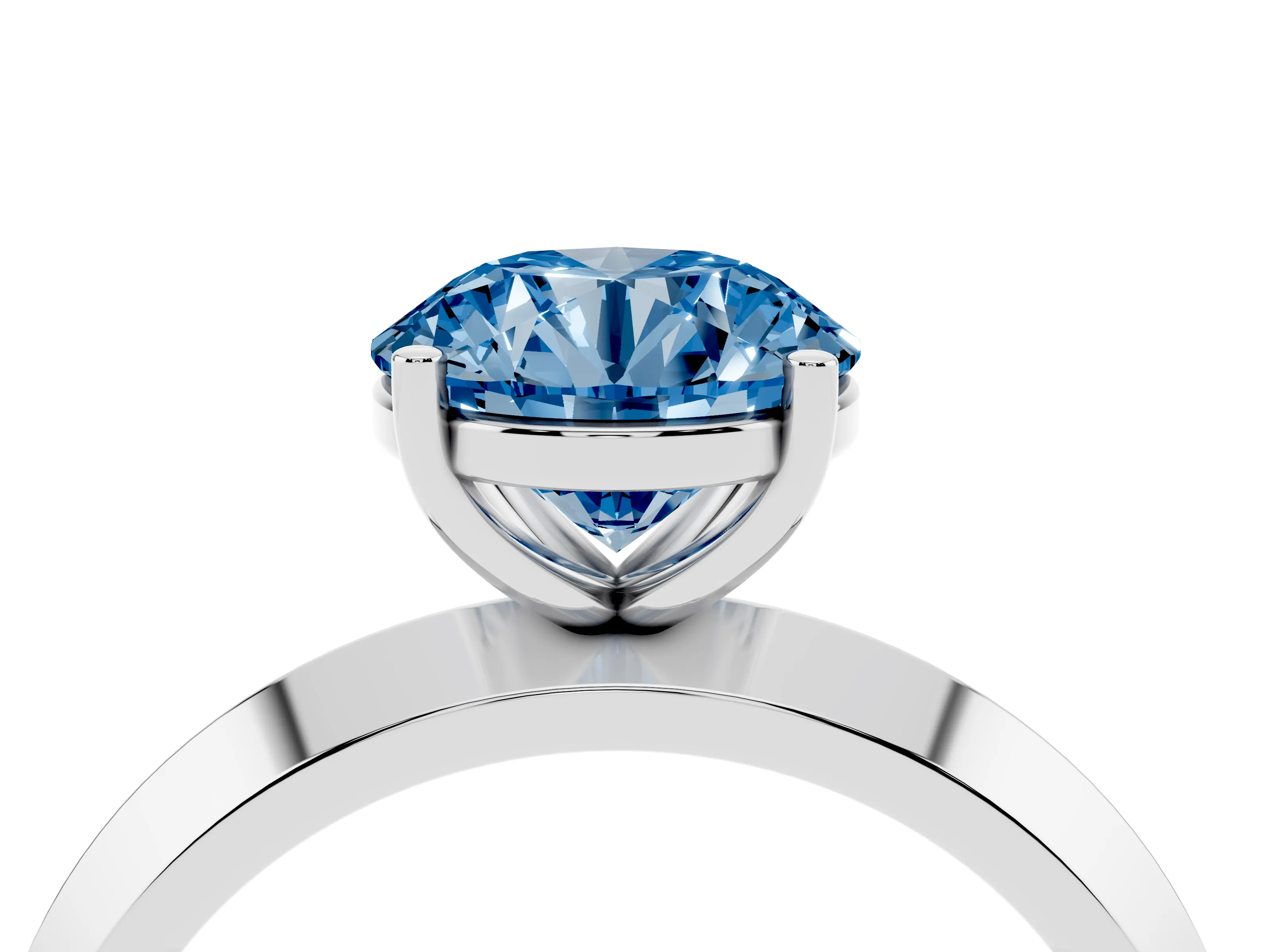 Fancy Blue Round Cut Diamond Solitaire Engagement Ring Set in Platinum with Flat Band and Prong Setting