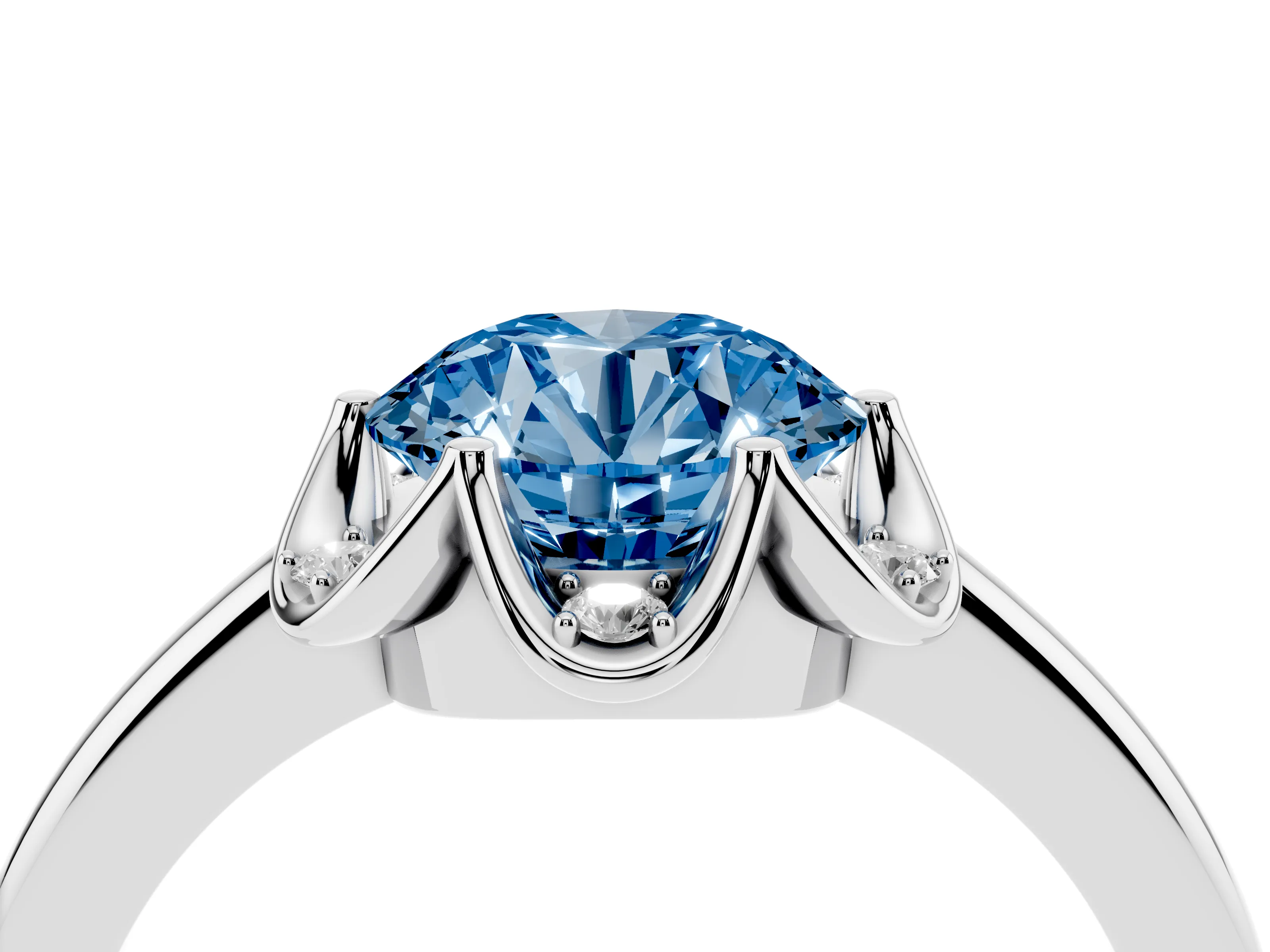 Fancy Blue Round Cut Diamond Round Cluster Halo Ring Set in Platinum with Solitaire Band and Prong Setting