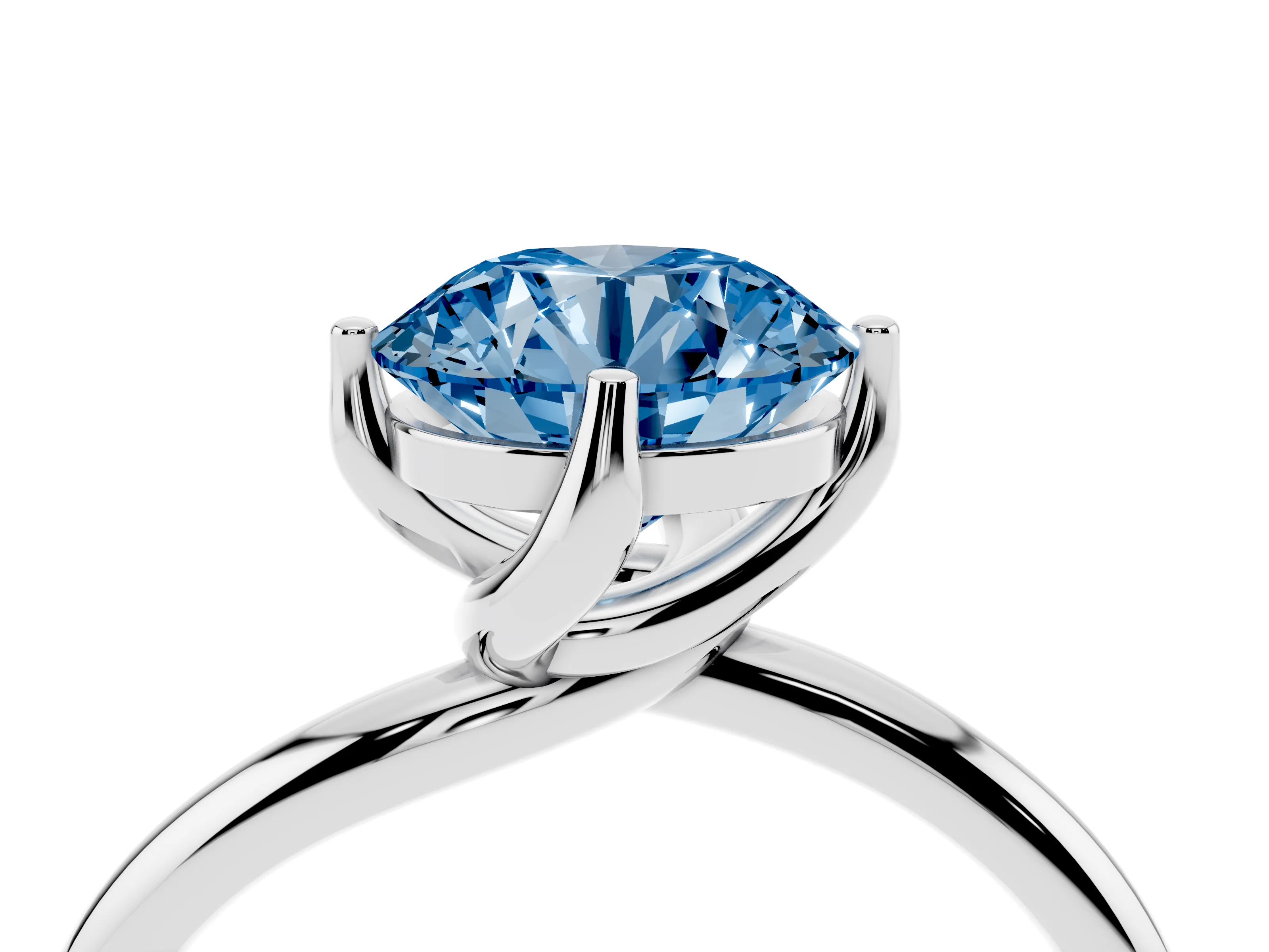 Fancy Blue Round Cut Diamond Solitaire Engagement Ring Set in Silver with Classic Plain Band