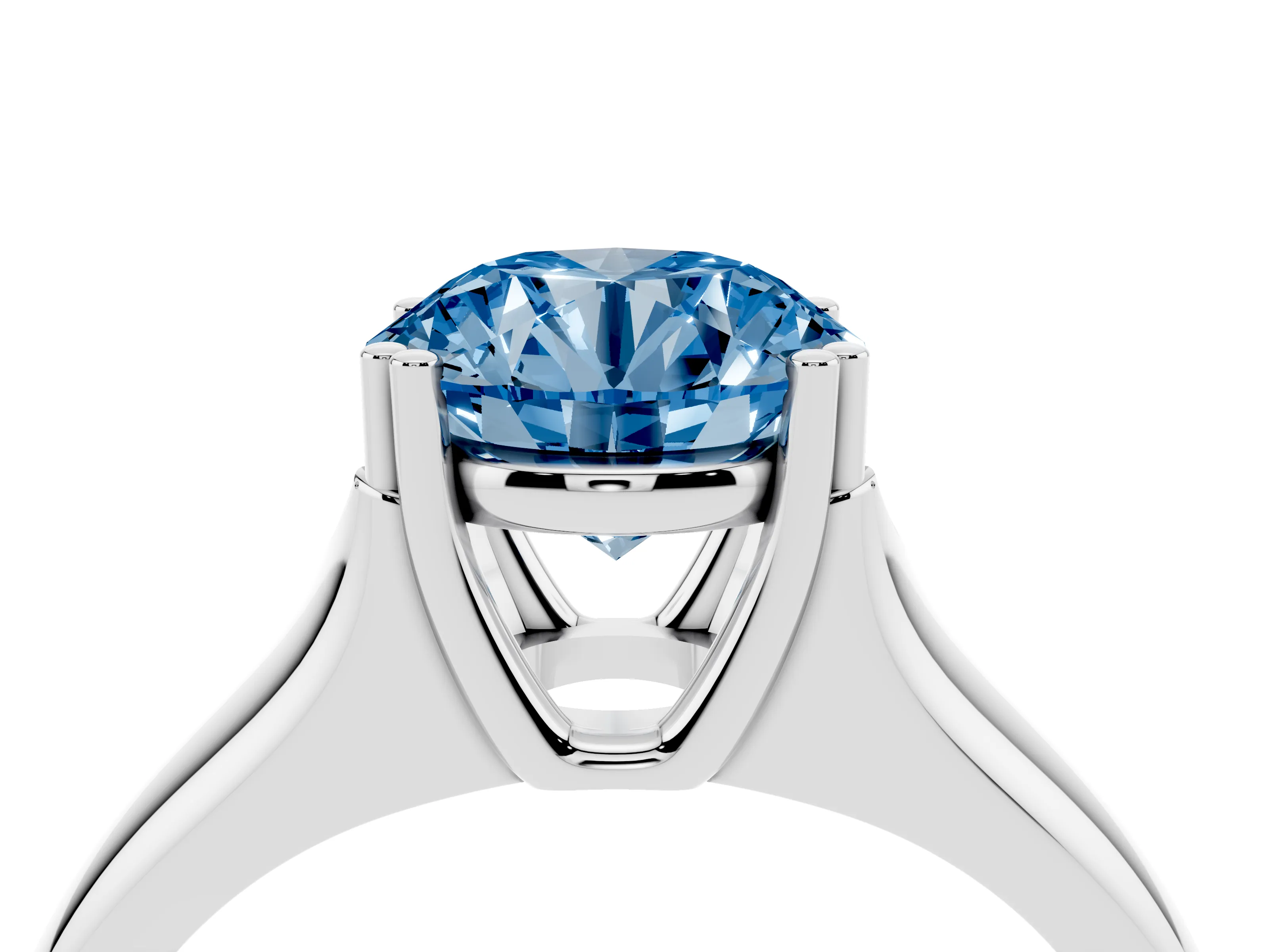 Fancy Blue Round Cut Diamond Solitaire Ring Set in White gold with Wide Band and Prong Setting