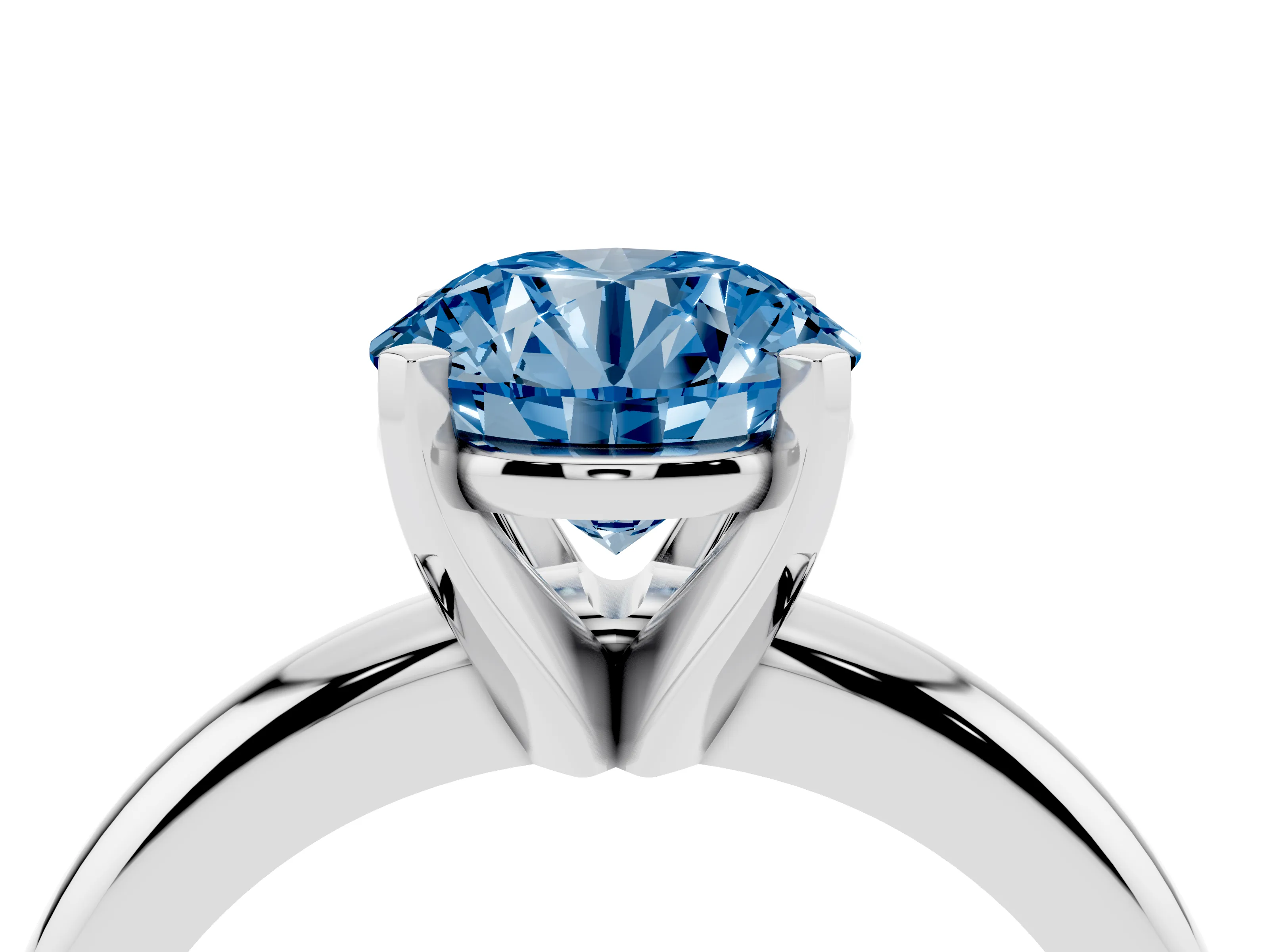 Fancy Blue Round Cut Diamond Solitaire Engagement Ring Set in Platinum with Round Band and Prong Setting