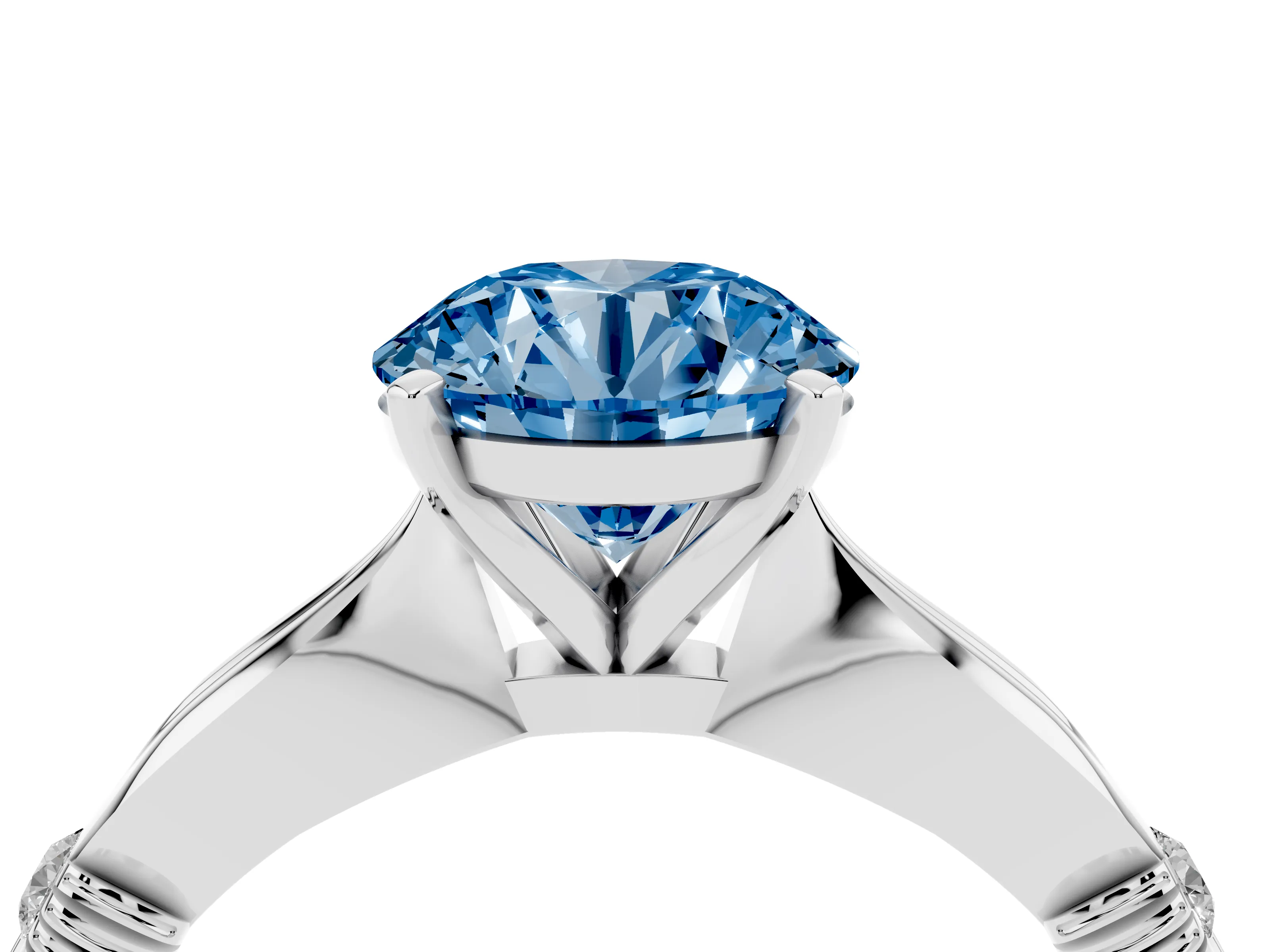 Fancy Blue Round Cut Diamond Solitaire Twisted Band Ring Set in Silver with Accent Stones and Prong Setting