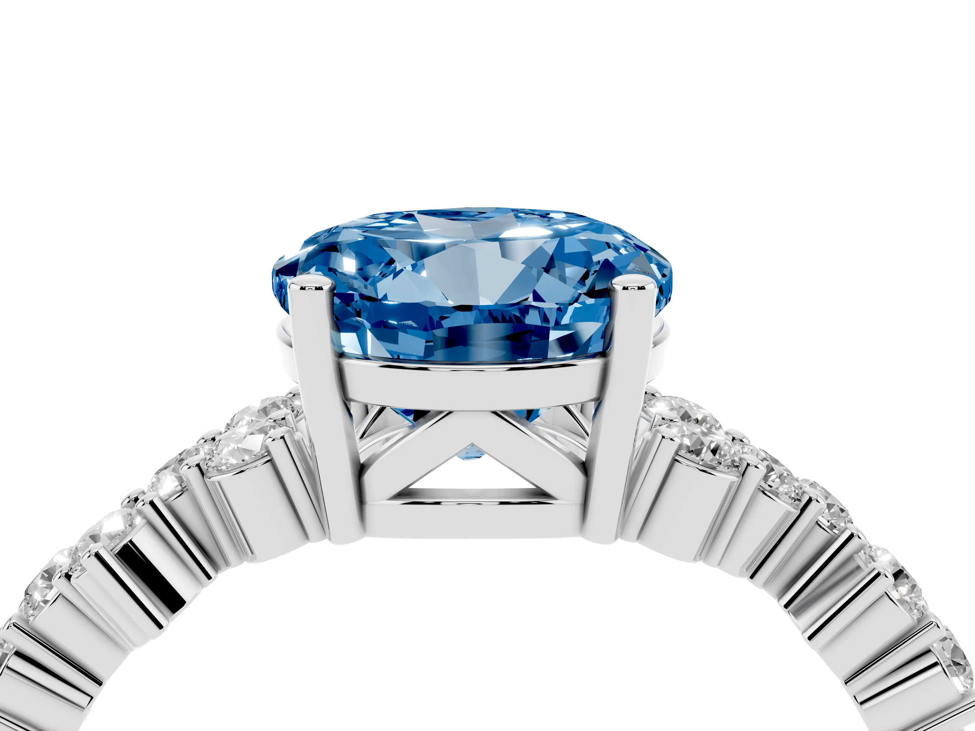 Fancy Blue Round Cut Diamond Ring Set in White gold with Scattered Round Accents