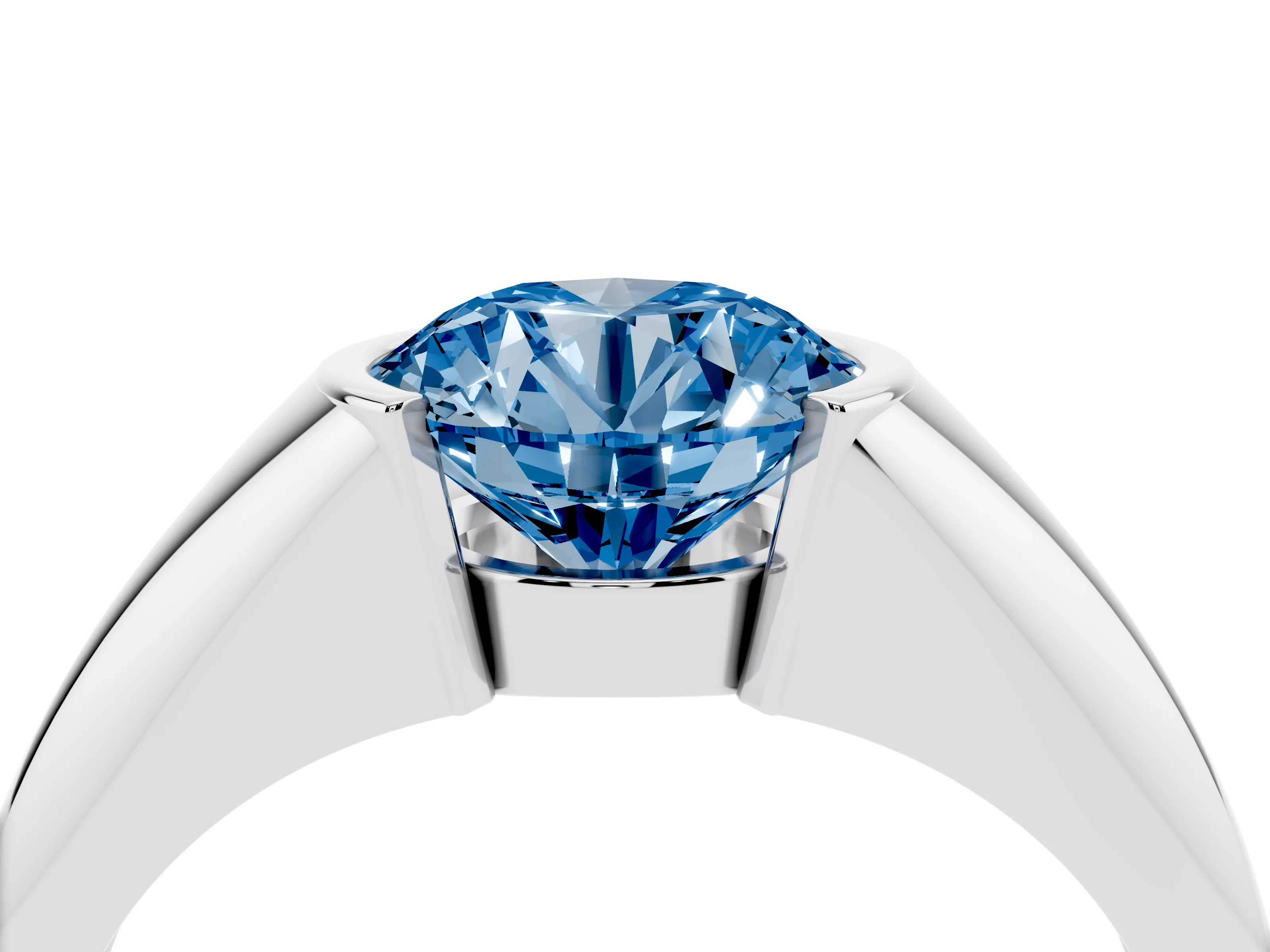 Fancy Blue Round Cut Diamond Solitaire Tension Set Ring Set in Platinum