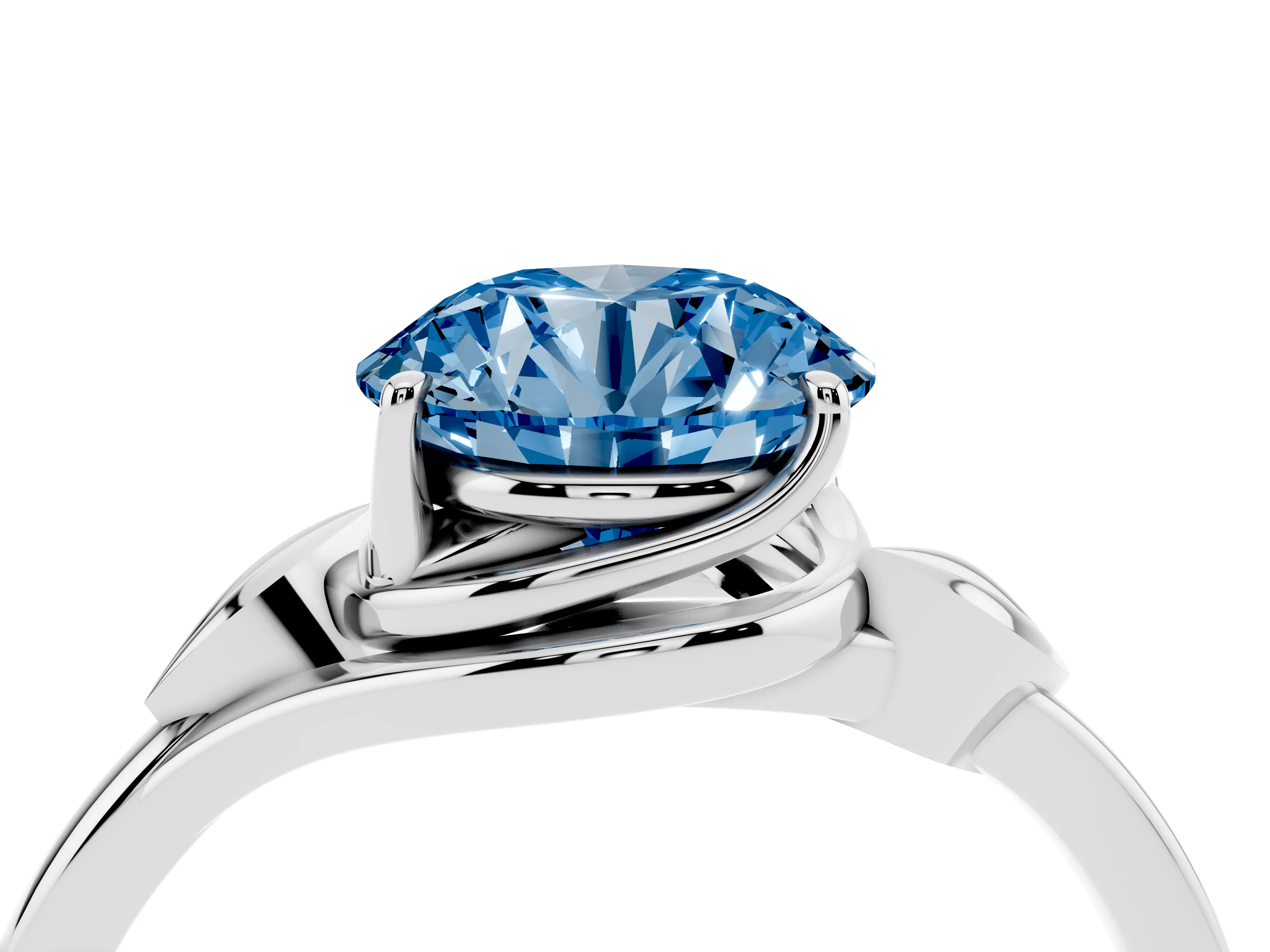 Fancy Blue Round Cut Diamond Solitaire Ring Set in Silver with Polished Twist Band