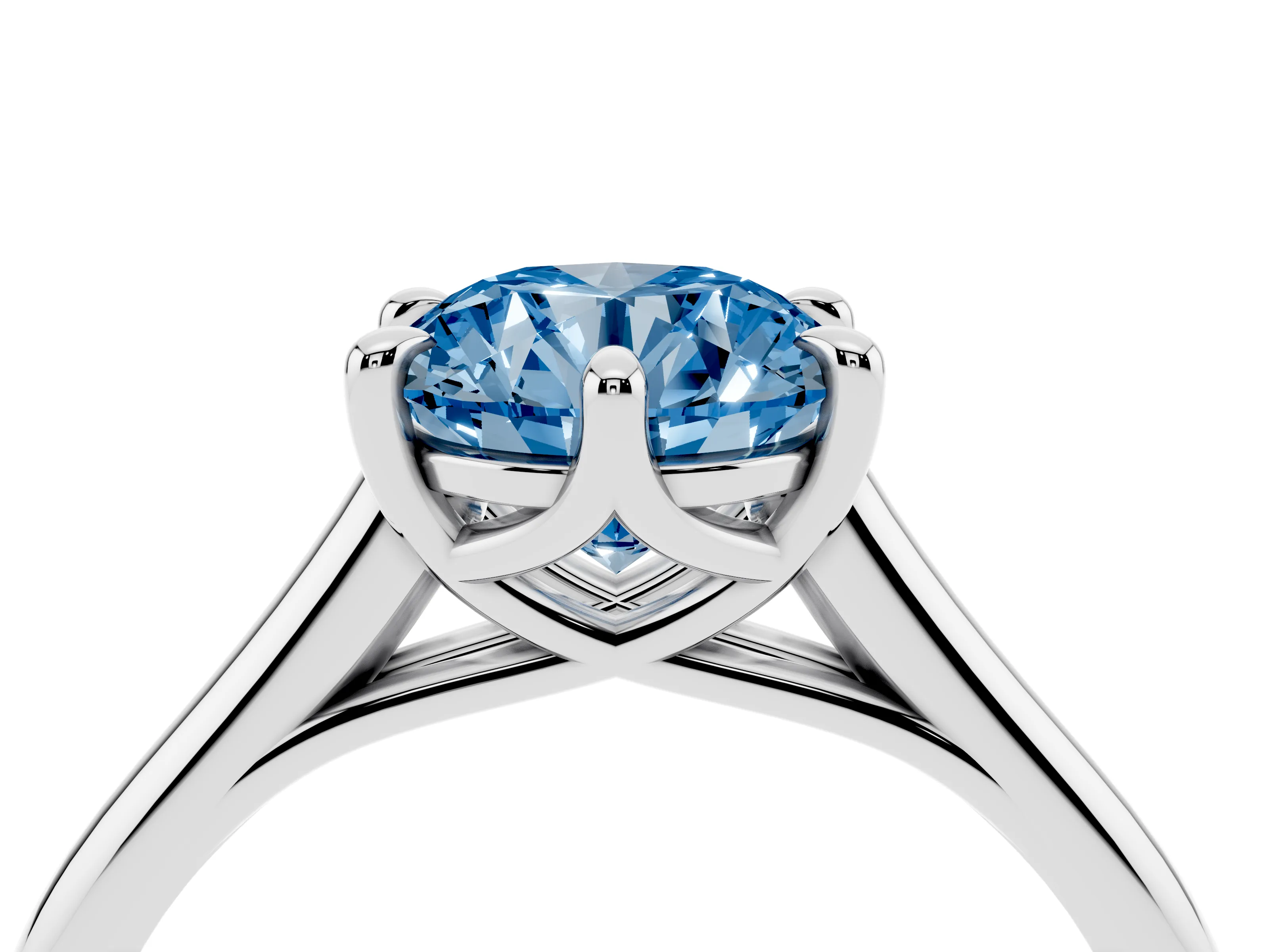 Fancy Blue Round Cut Diamond Solitaire Engagement Ring Set in Platinum with Prong Setting and Plain Classic Band