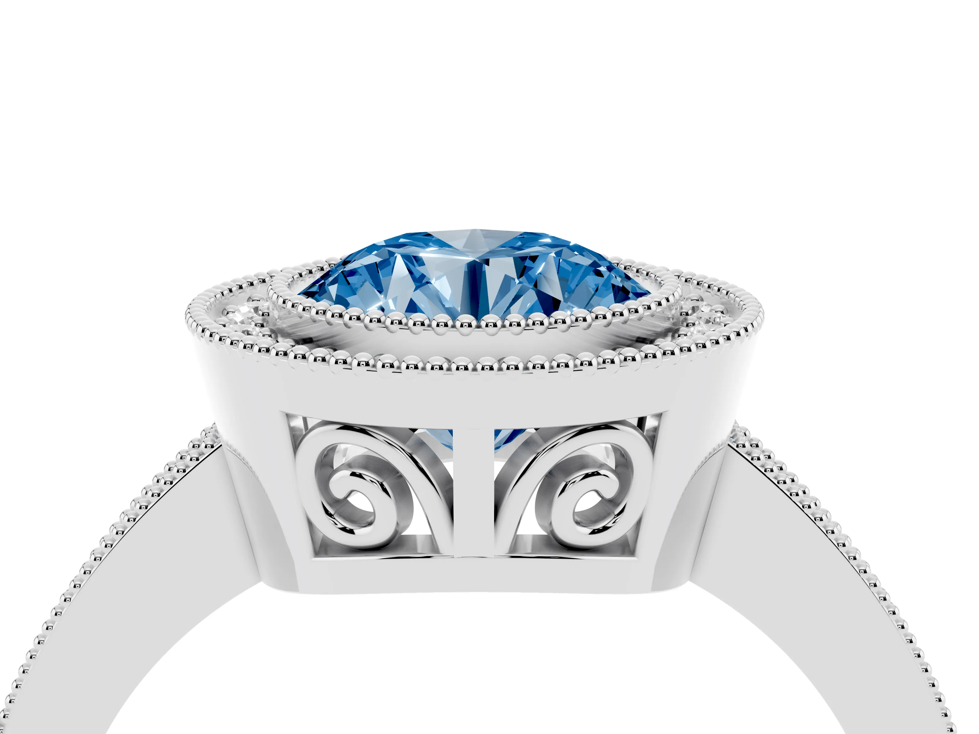Fancy Blue Round Cut Diamond Round Halo Ring Set in White gold with Pavé Band
