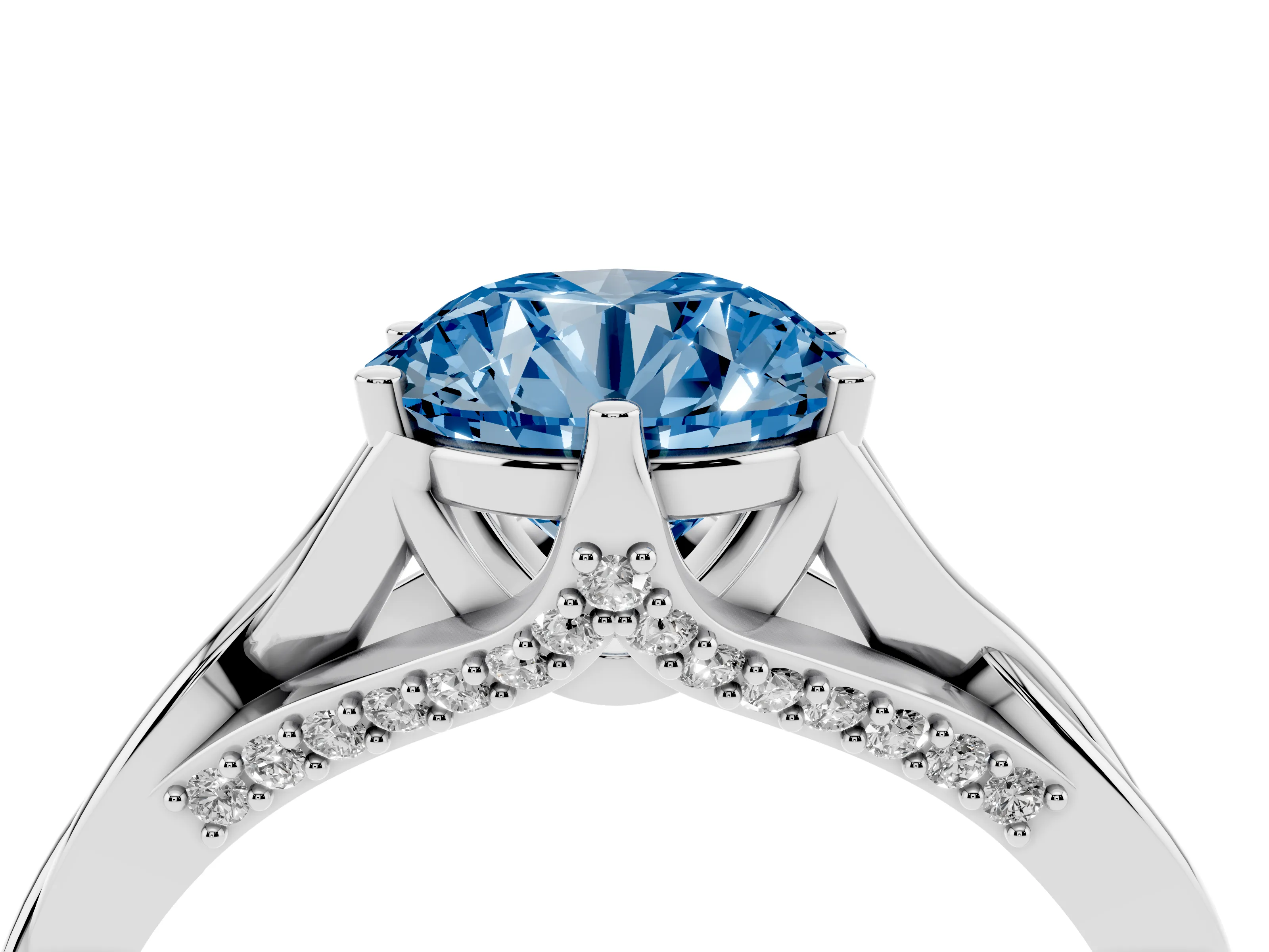 Fancy Blue Round Cut Diamond Intertwined Twist Band Solitaire Ring Set in White gold with Prong Setting